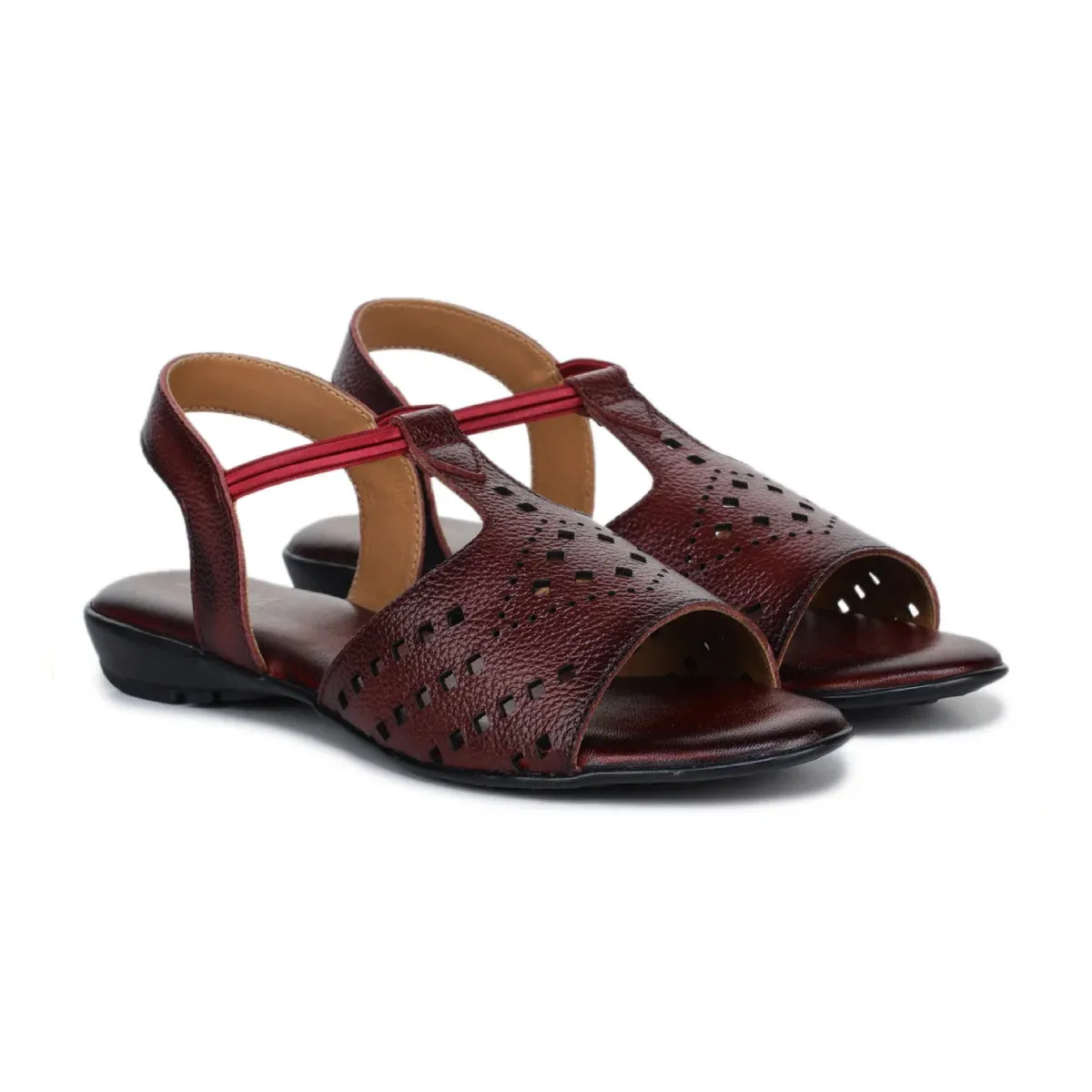Leather Sandals For Women L 648 – Thong Style with Brogue Detailing