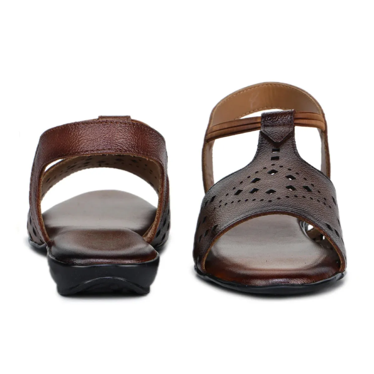 Leather Sandals For Women L 648 – Thong Style with Brogue Detailing
