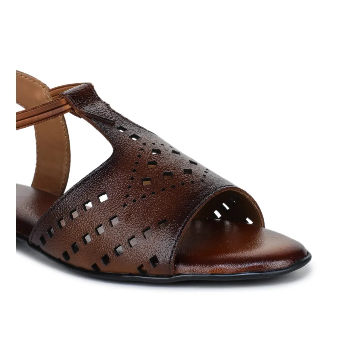 Leather Sandals For Women L 648 – Thong Style with Brogue Detailing