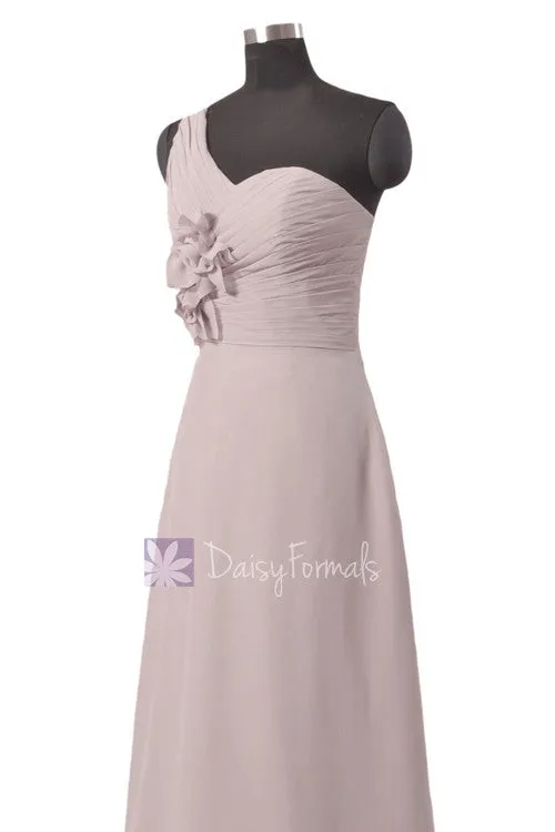 Light Gray Bridal Party Dress Long One Shoulder Chiffon Evening Dress(BM1622)