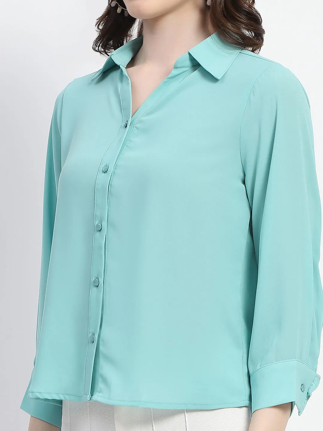 Madame Button-Down Collared Jade Green Shirt