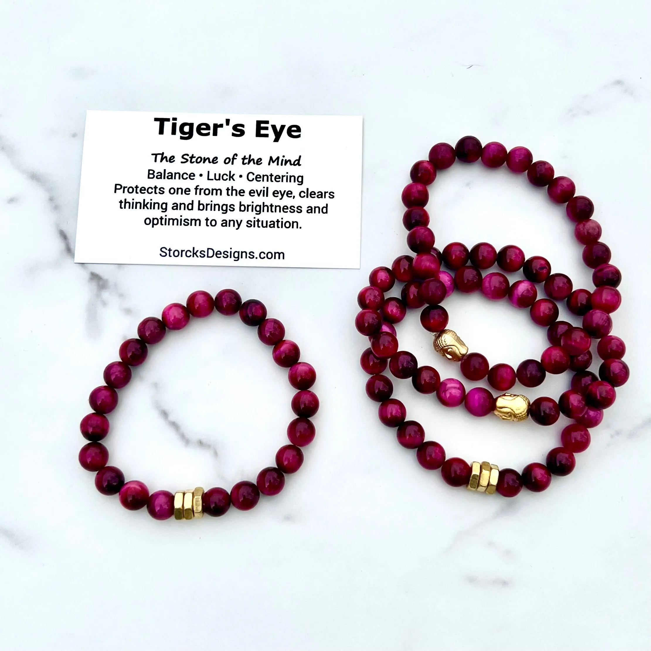 Magenta Pink Tiger's Eye Beaded Bracelet