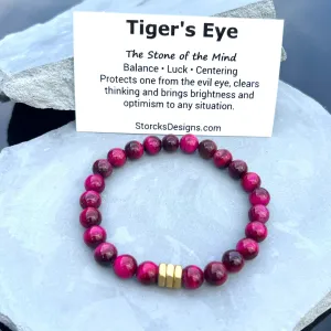 Magenta Pink Tiger's Eye Beaded Bracelet