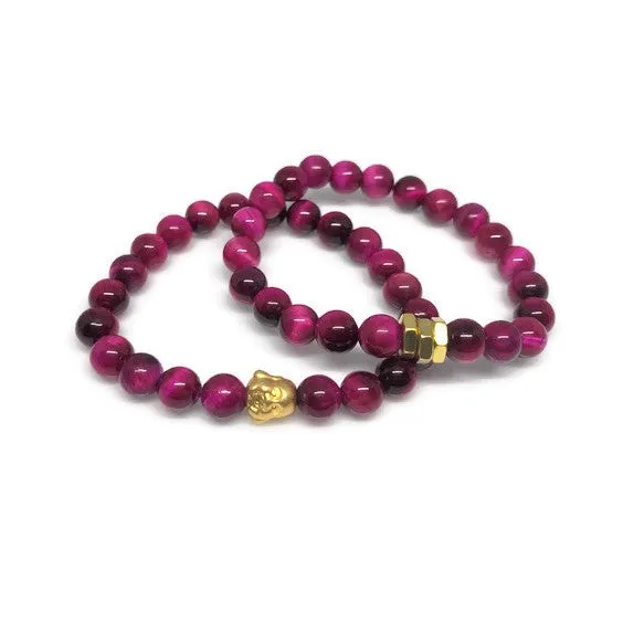 Magenta Pink Tiger's Eye Beaded Bracelet