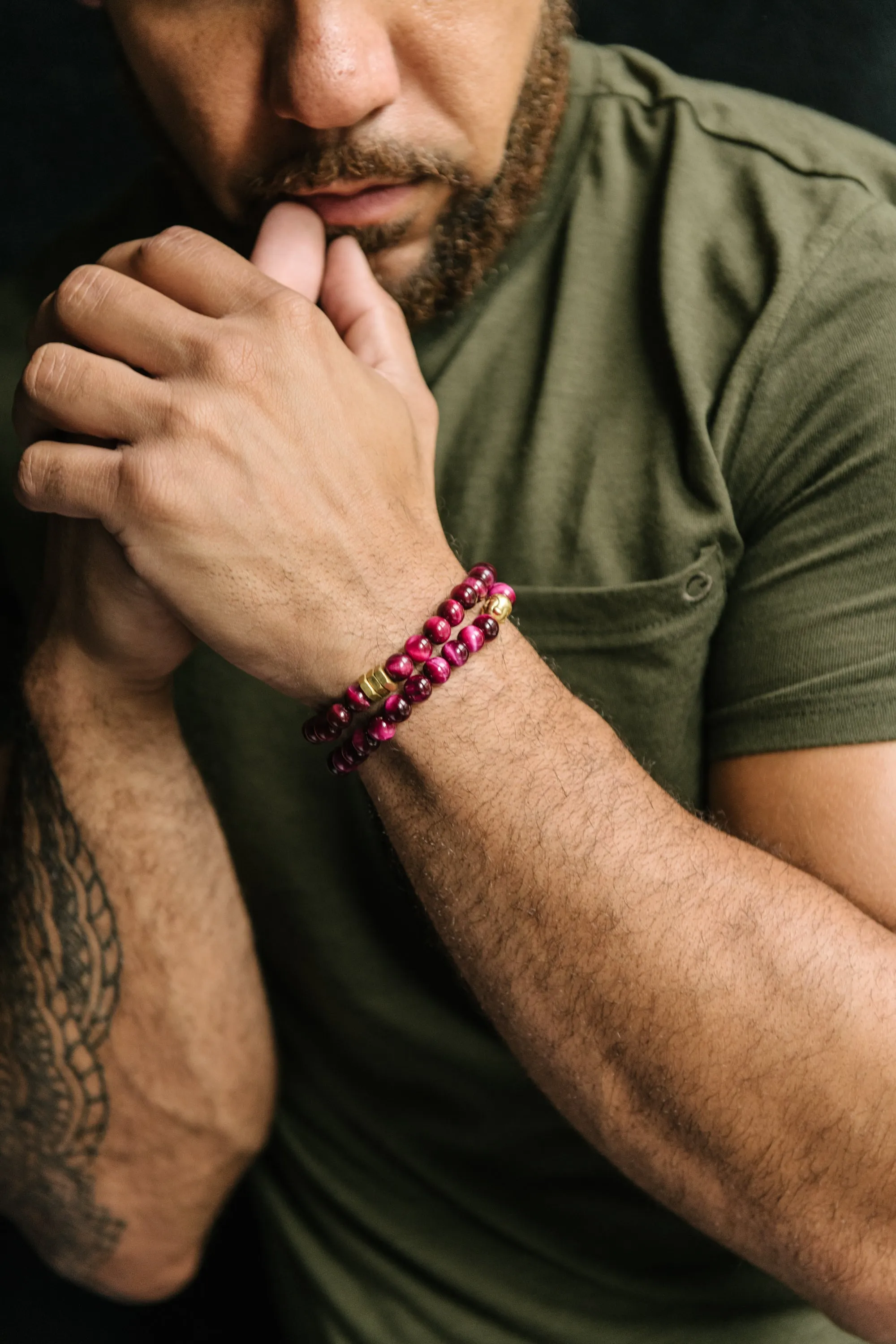 Magenta Pink Tiger's Eye Beaded Bracelet