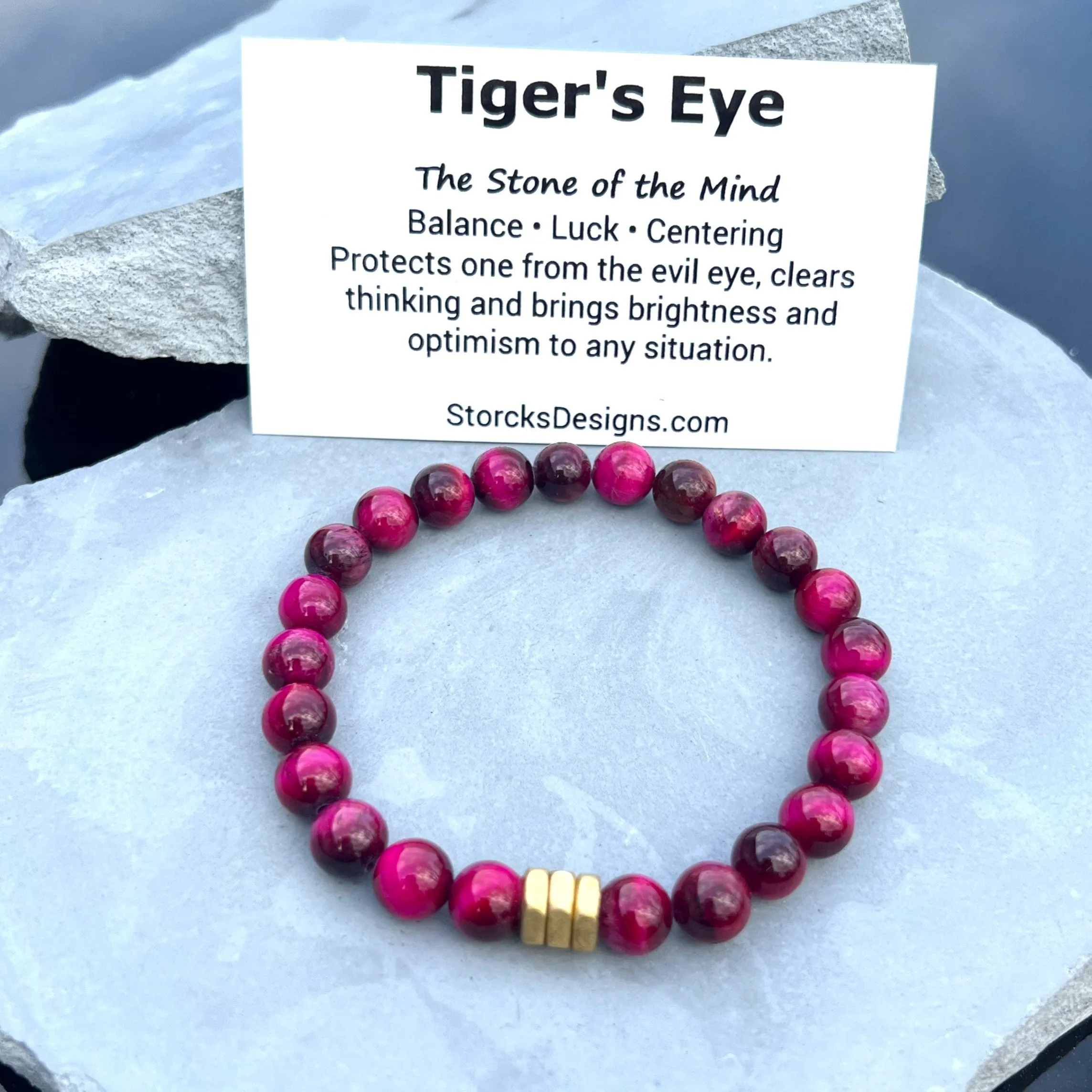 Magenta Pink Tiger's Eye Beaded Bracelet