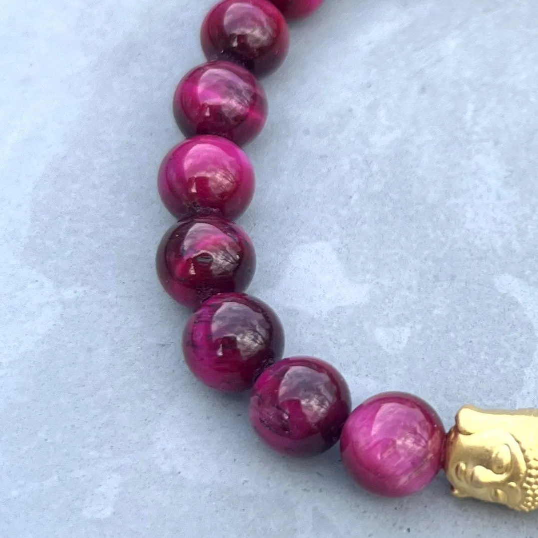 Magenta Pink Tiger's Eye Beaded Bracelet