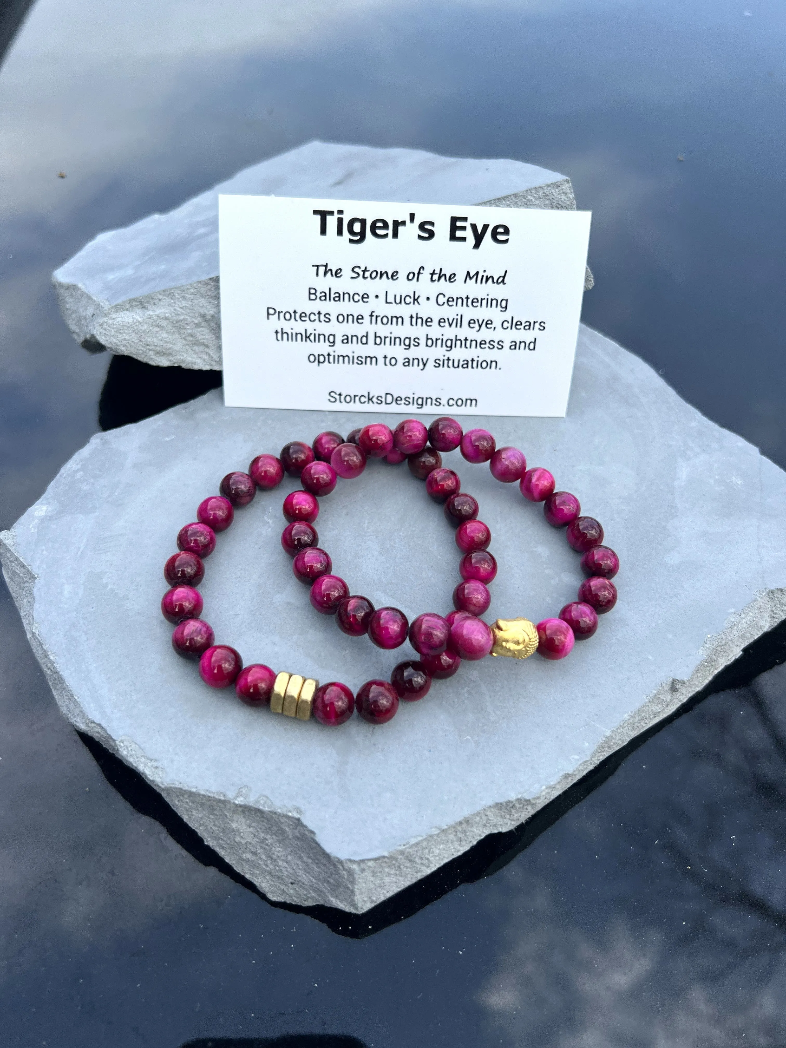 Magenta Pink Tiger's Eye Beaded Bracelet