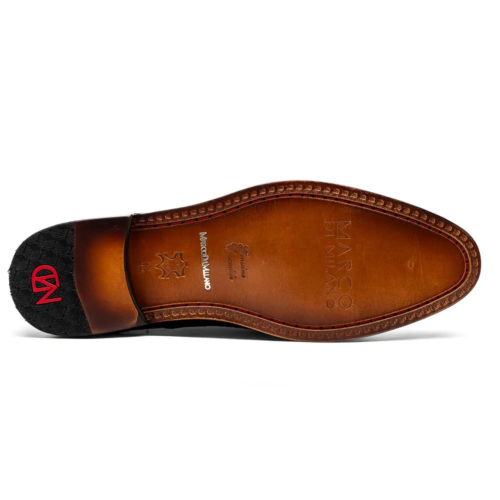 Marco Di Milano John Black Shoes Exotic Caiman Crocodile / Woven Leather Dress Oxfords