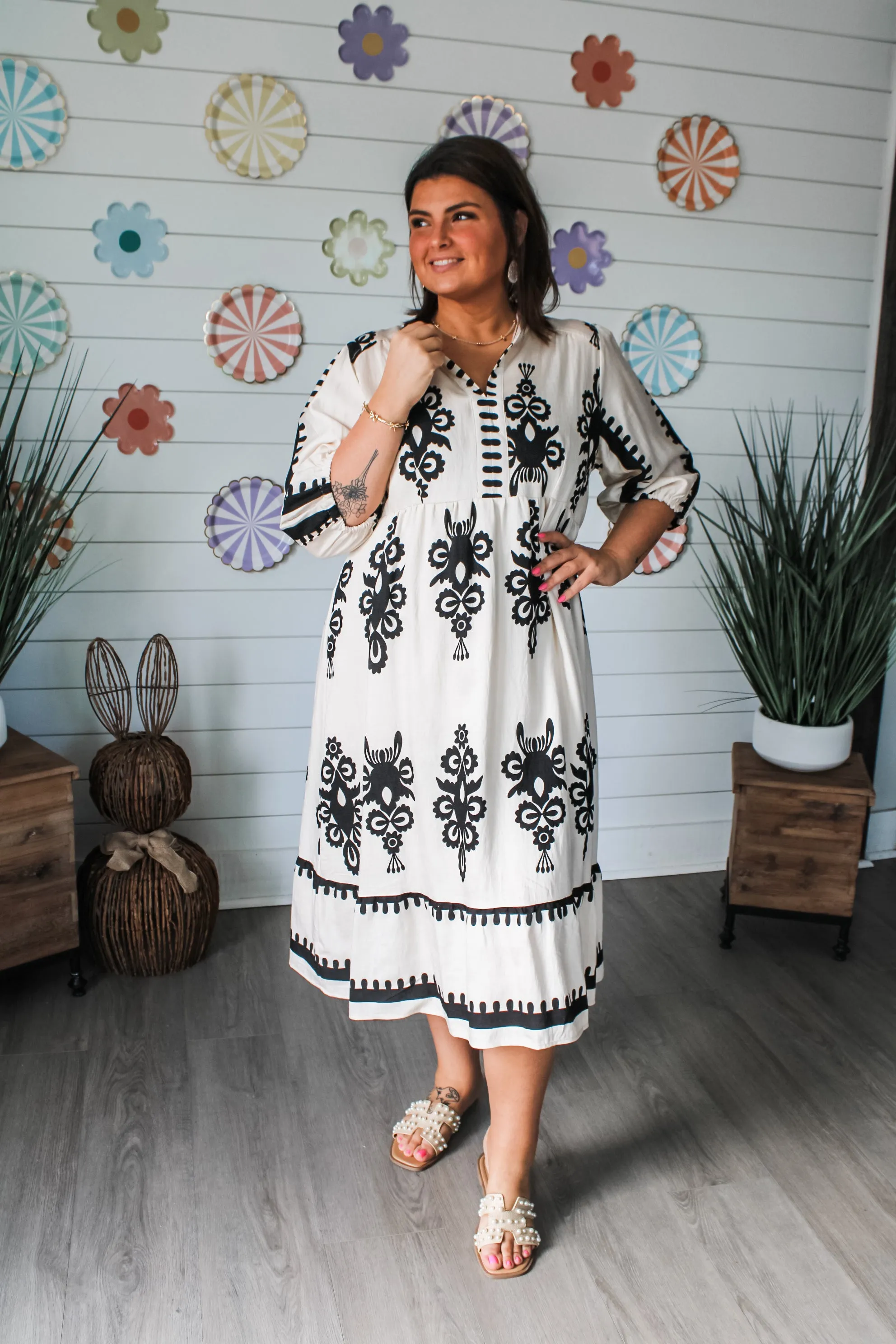 Maya Printed Midi • Ivory/Black - PLUS