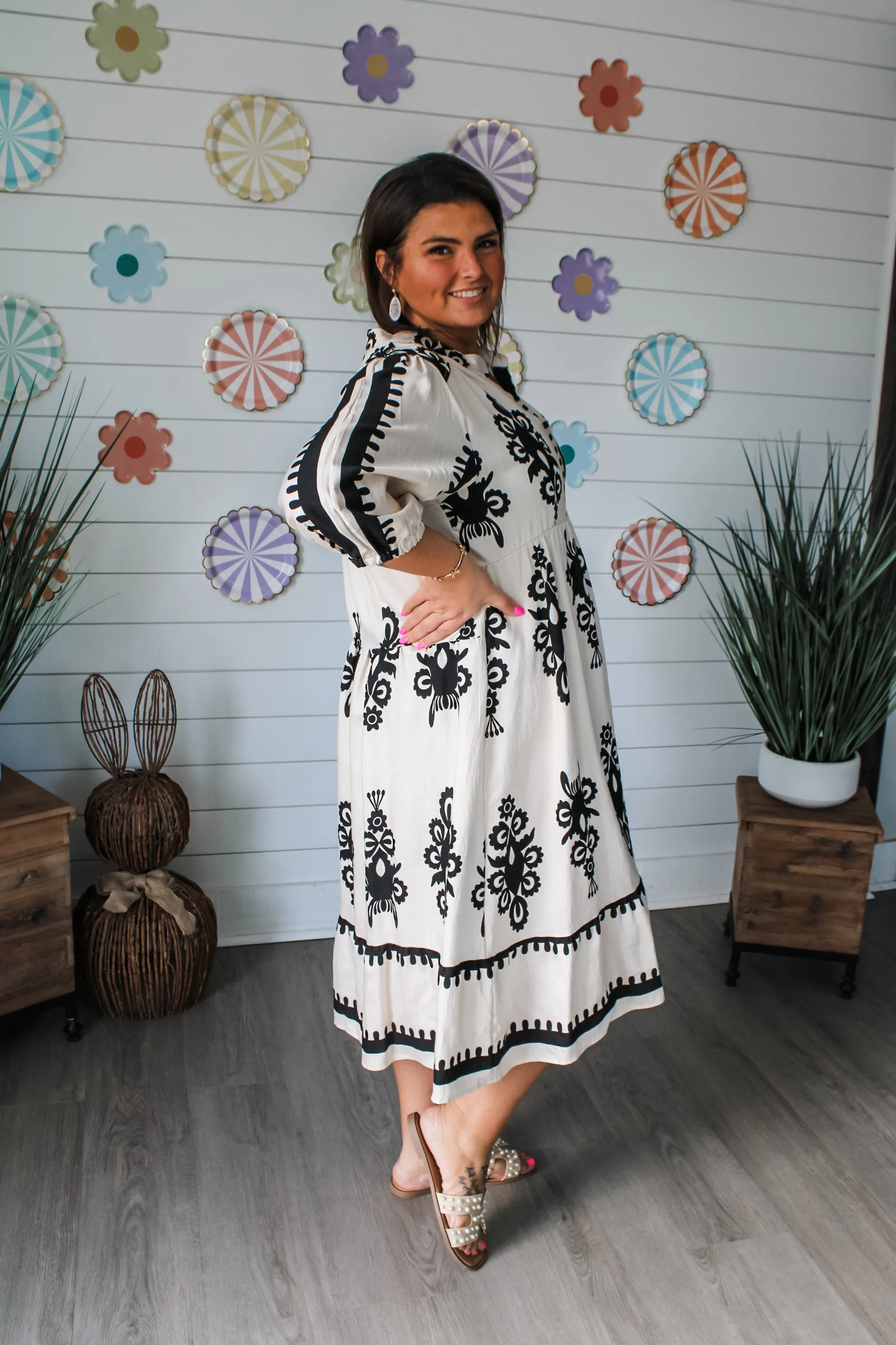 Maya Printed Midi • Ivory/Black - PLUS
