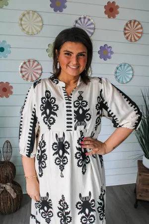 Maya Printed Midi • Ivory/Black - PLUS