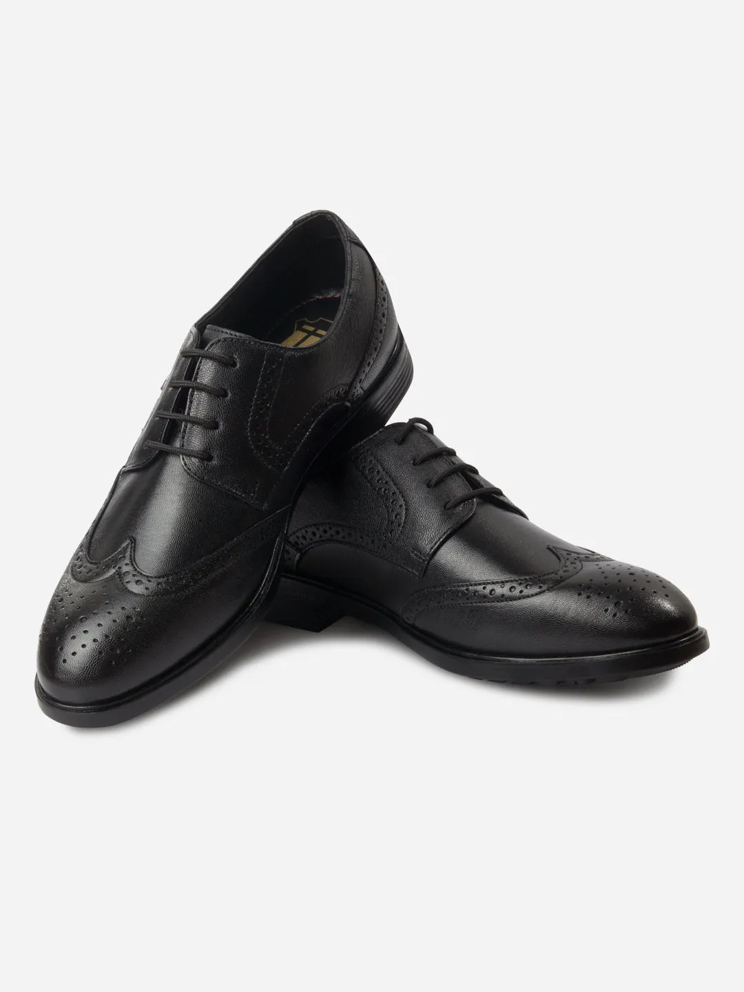 Men's Black Round Toe Lace Up Brogue (ID6113)