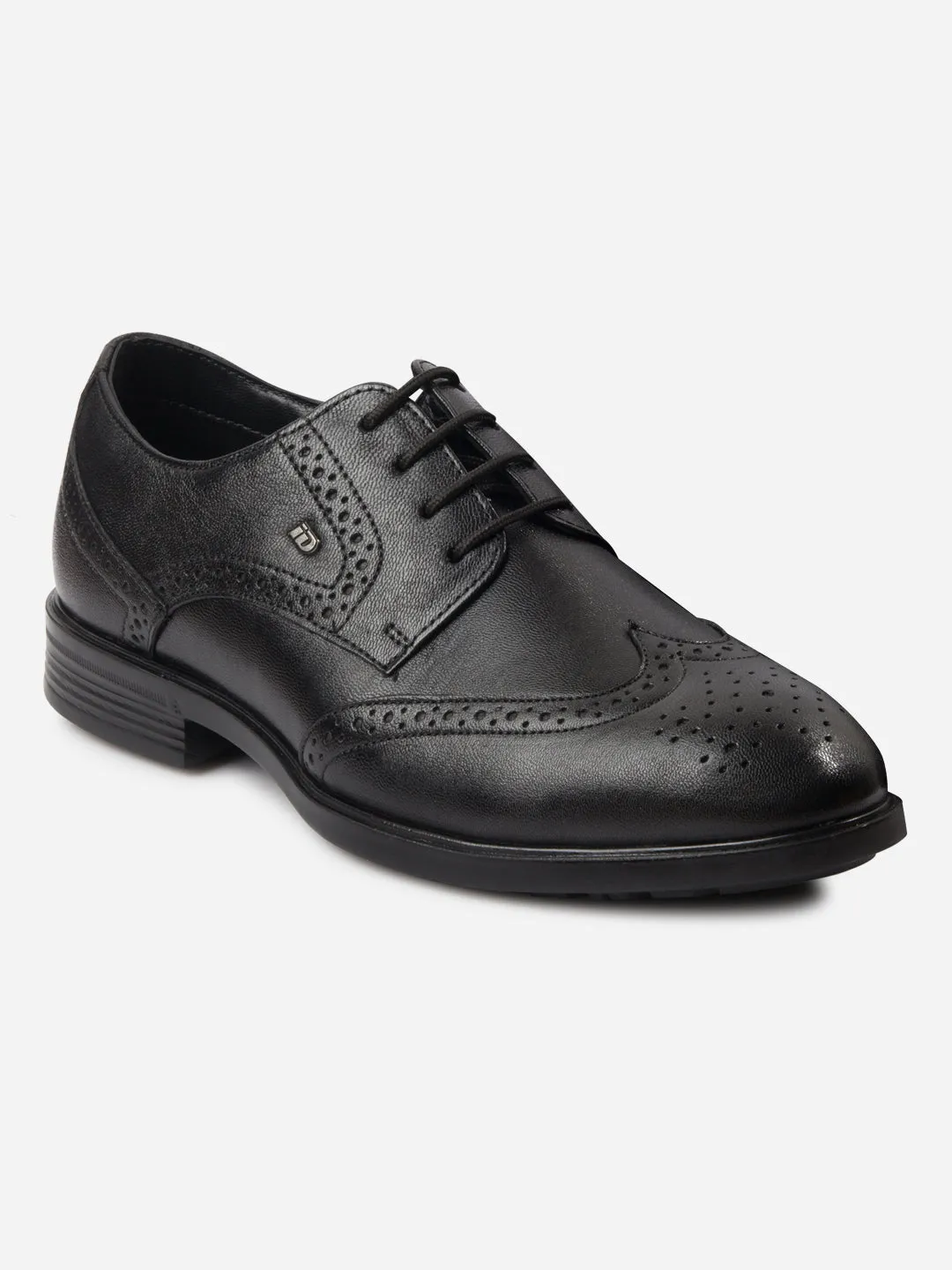 Men's Black Round Toe Lace Up Brogue (ID6113)