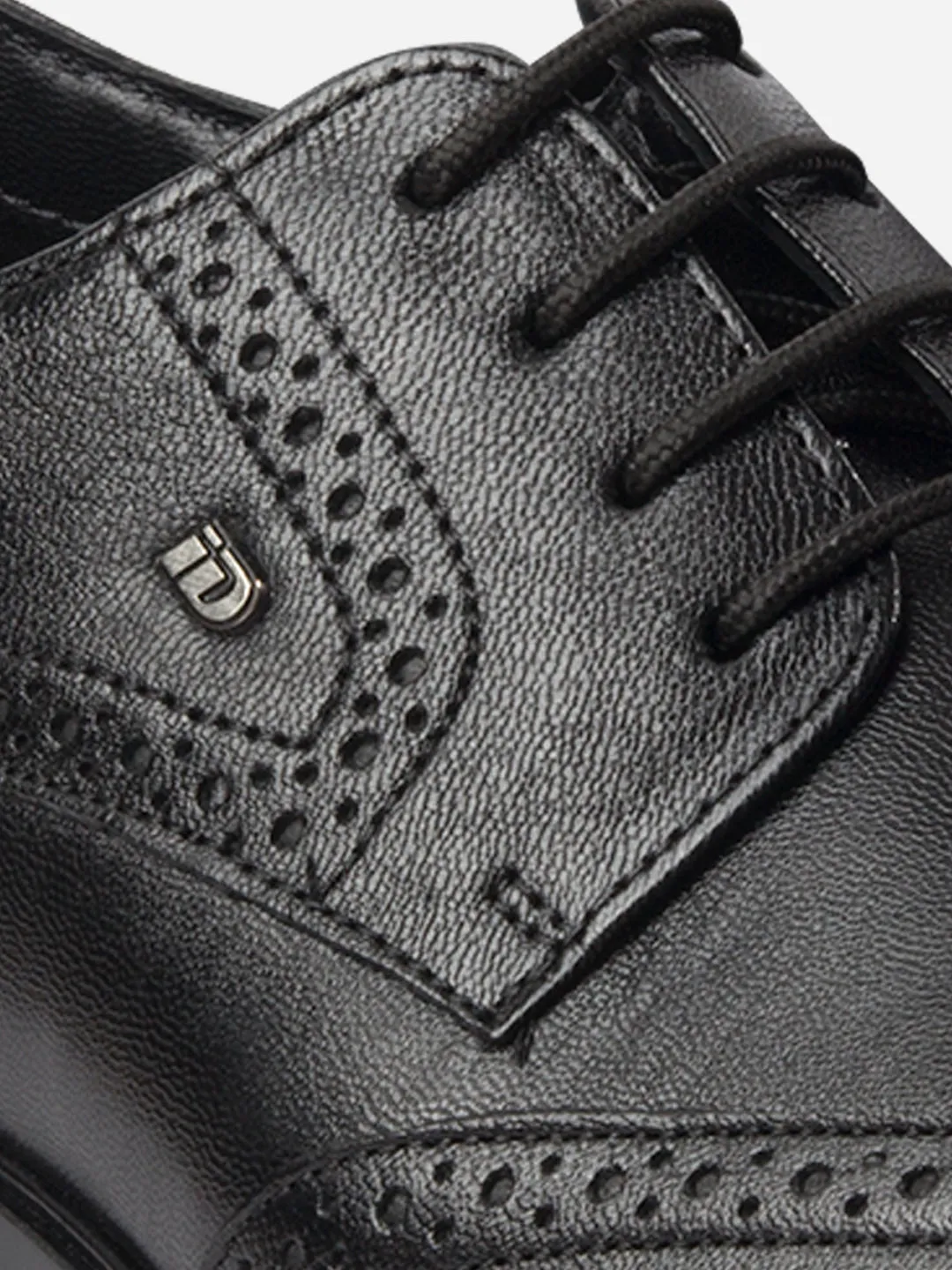 Men's Black Round Toe Lace Up Brogue (ID6113)