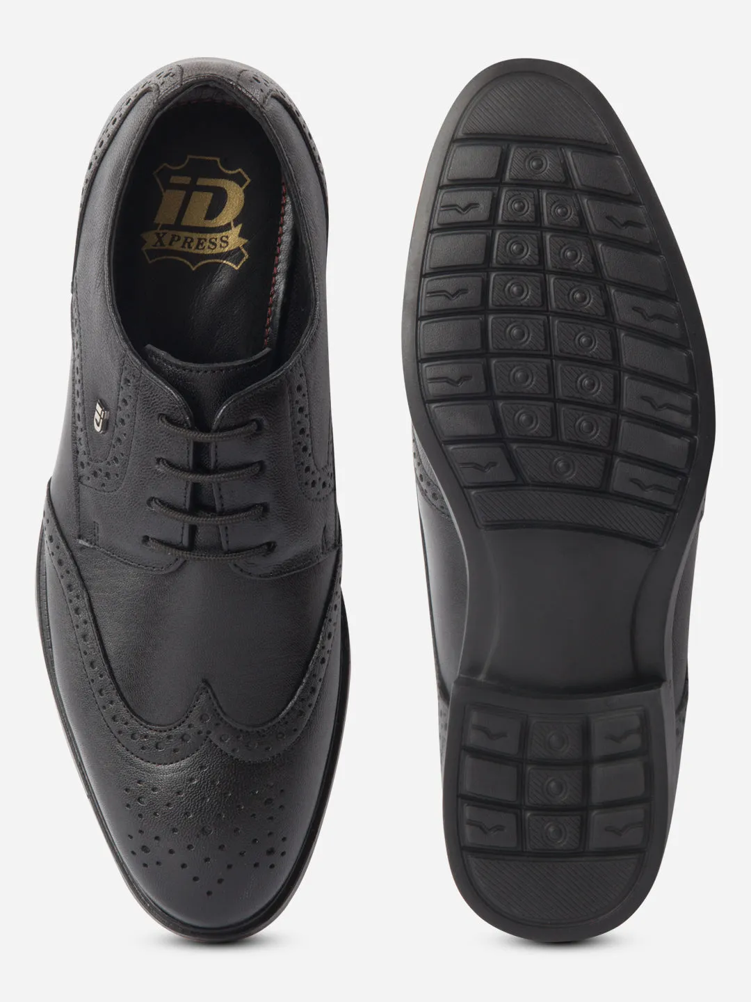 Men's Black Round Toe Lace Up Brogue (ID6113)