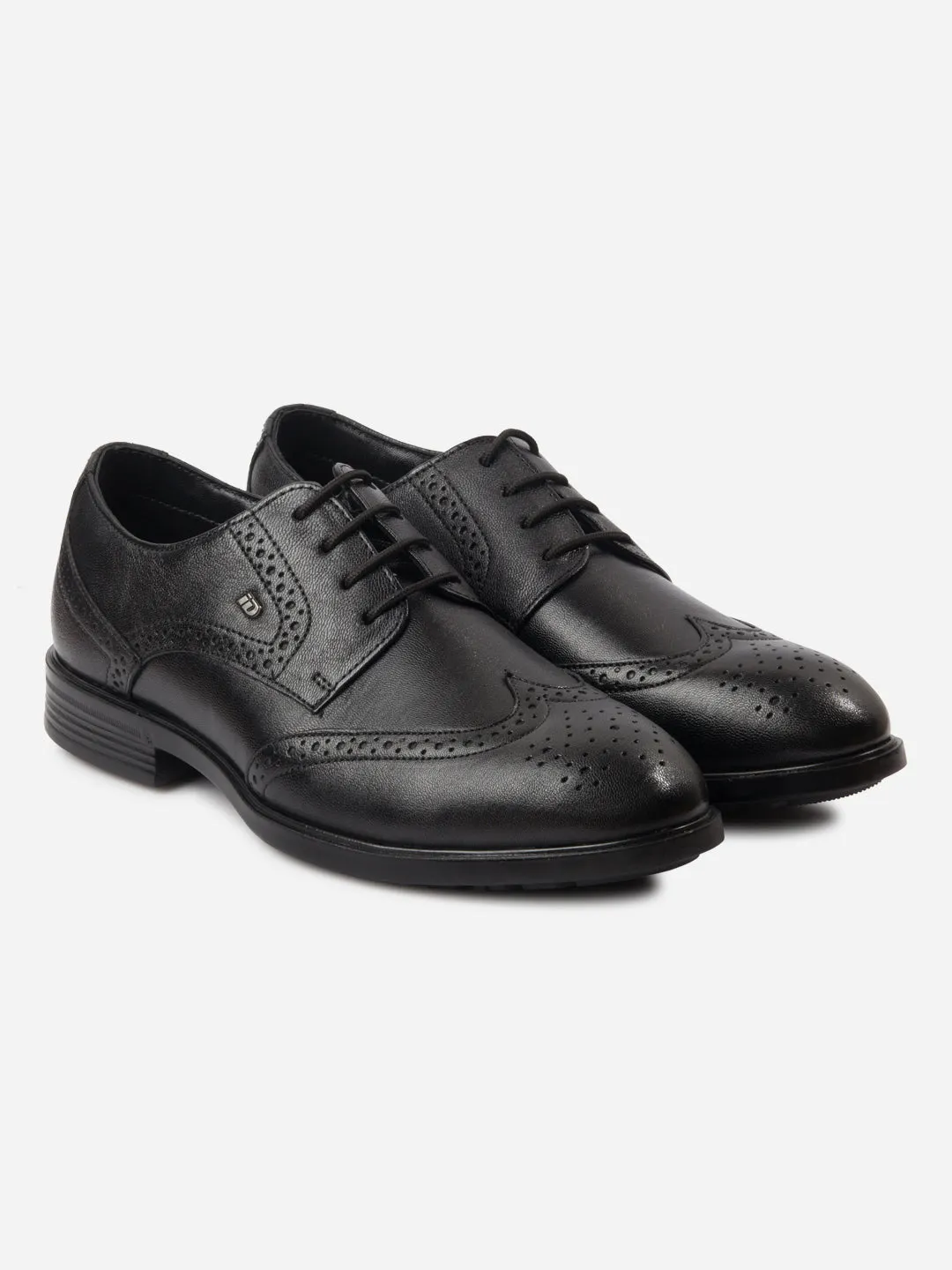 Men's Black Round Toe Lace Up Brogue (ID6113)