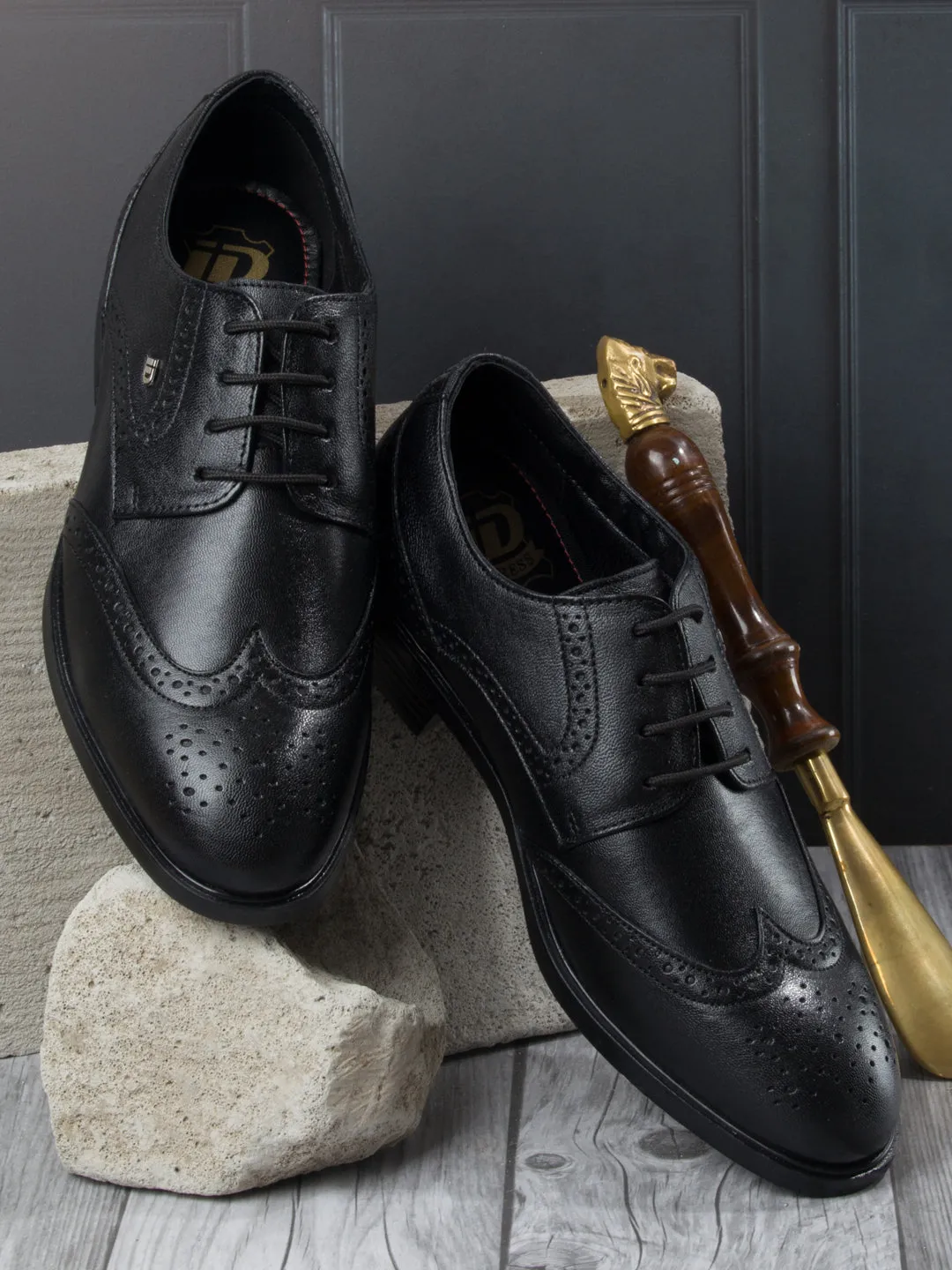 Men's Black Round Toe Lace Up Brogue (ID6113)