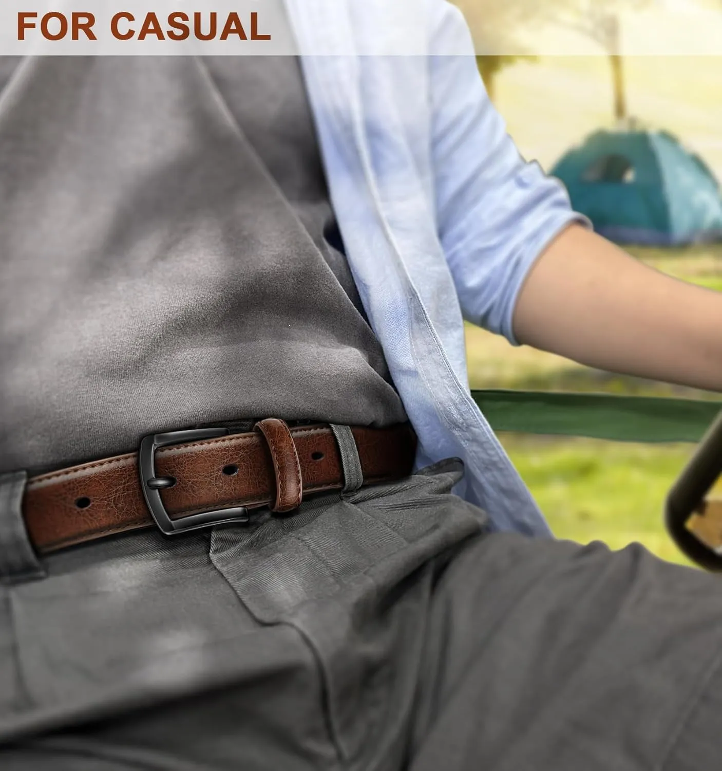 Mens Genuine Leather Belt for Dress and Casual Jeans