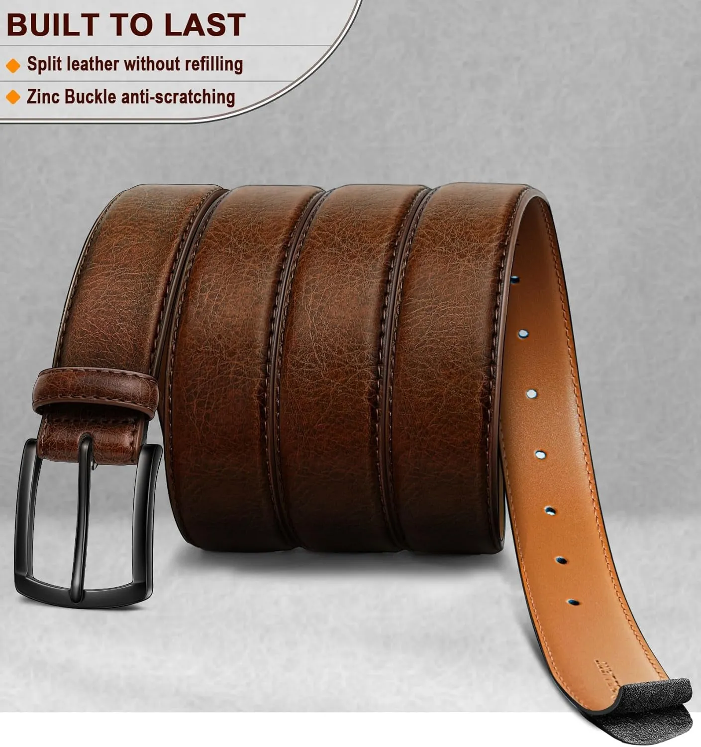 Mens Genuine Leather Belt for Dress and Casual Jeans