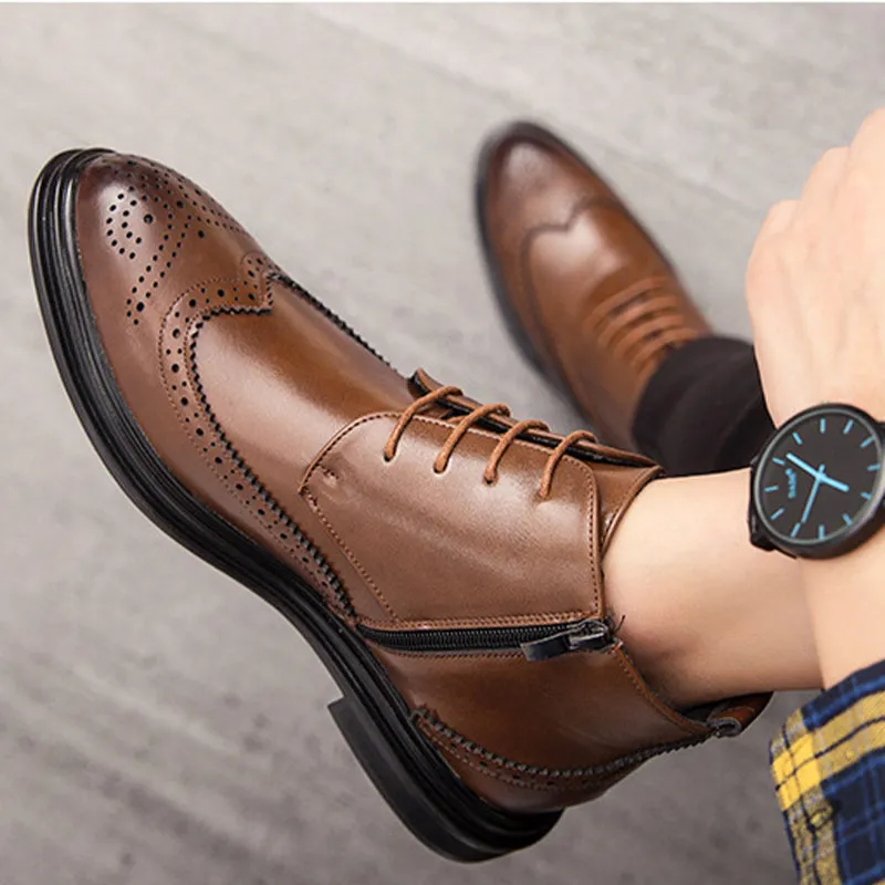Men's Lace-Up Carved Wingtip Brogue Boots（50% OFF）