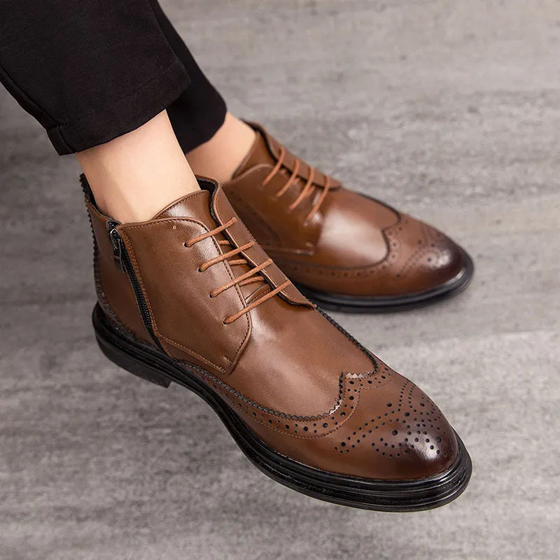 Men's Lace-Up Carved Wingtip Brogue Boots（50% OFF）