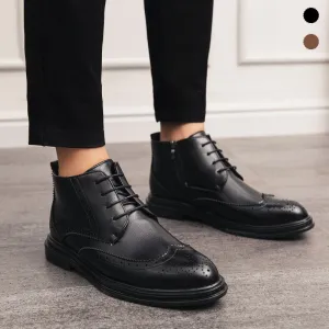 Men's Lace-Up Carved Wingtip Brogue Boots（50% OFF）