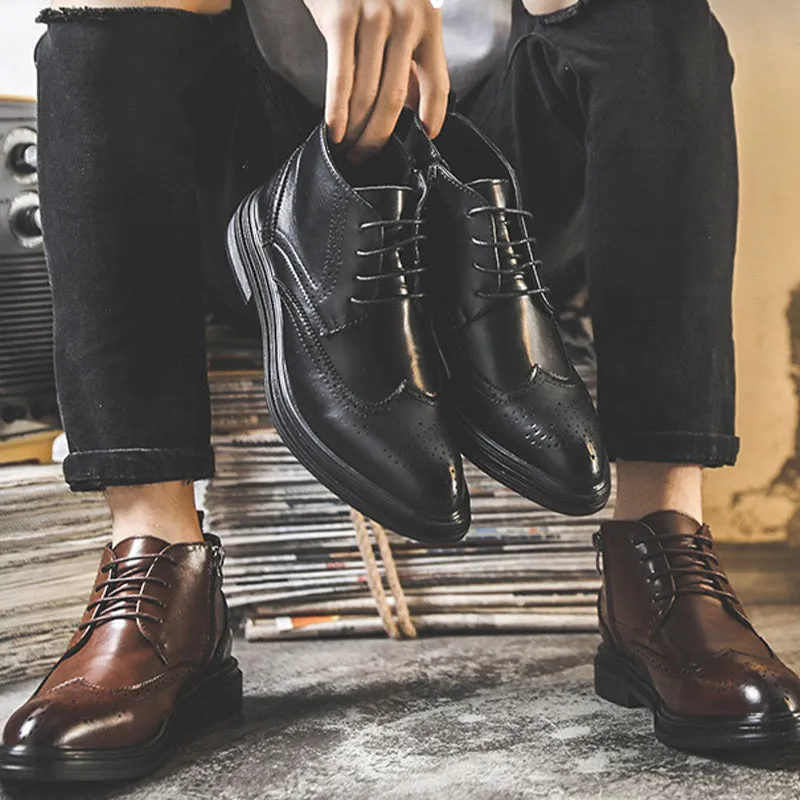 Men's Lace-Up Carved Wingtip Brogue Boots（50% OFF）