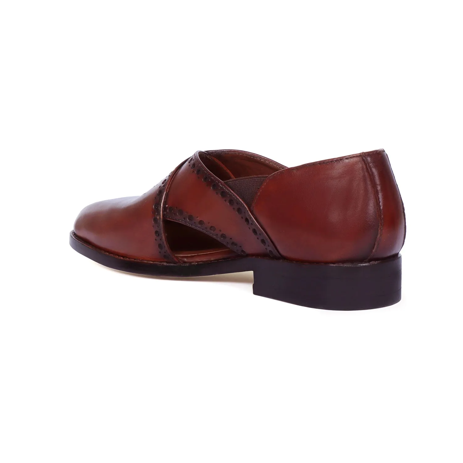 Men's Peshawaris With Handcrafted Brogue Design Cognac Leather