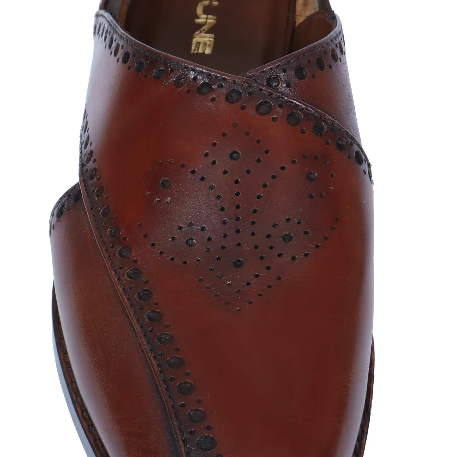 Men's Peshawaris With Handcrafted Brogue Design Cognac Leather