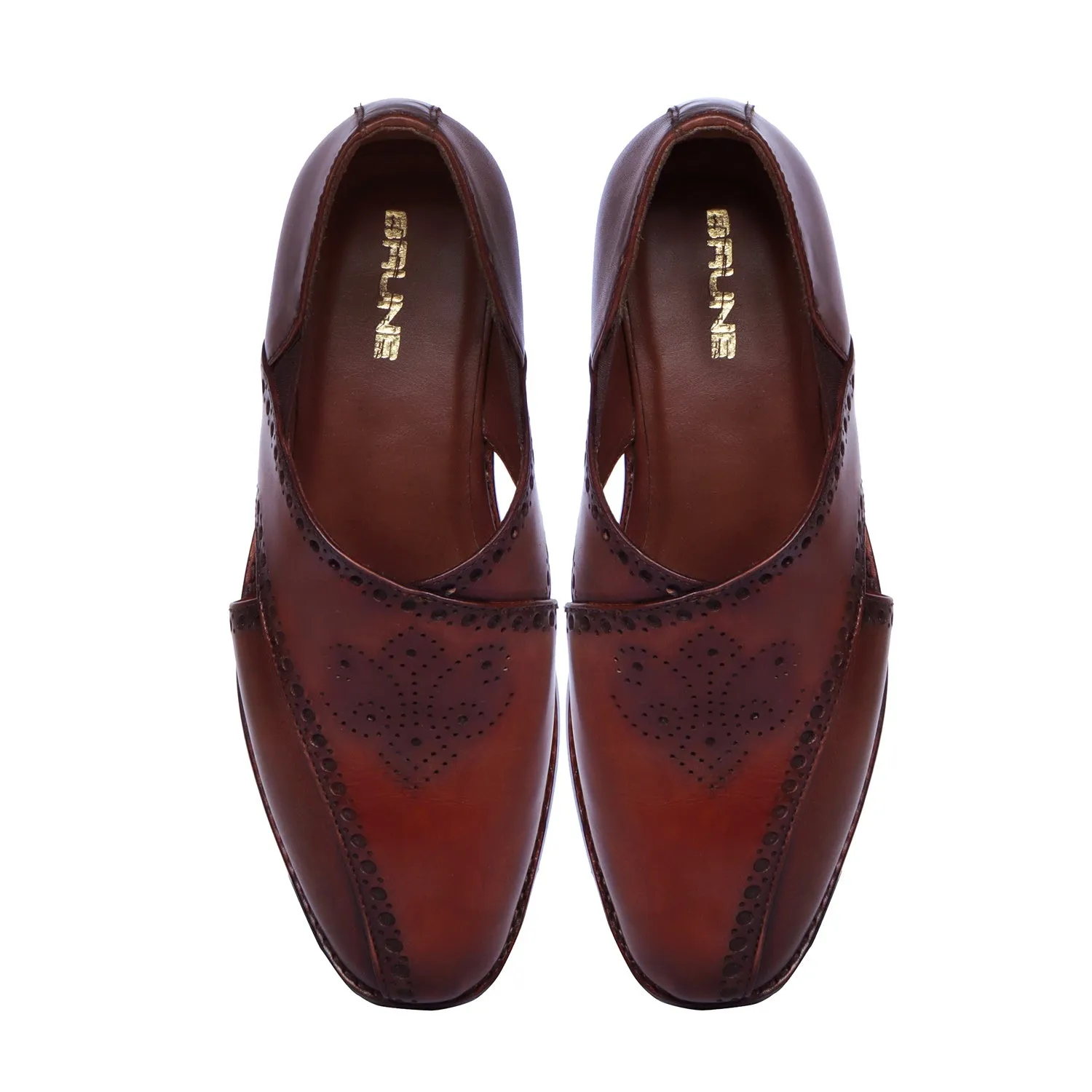 Men's Peshawaris With Handcrafted Brogue Design Cognac Leather