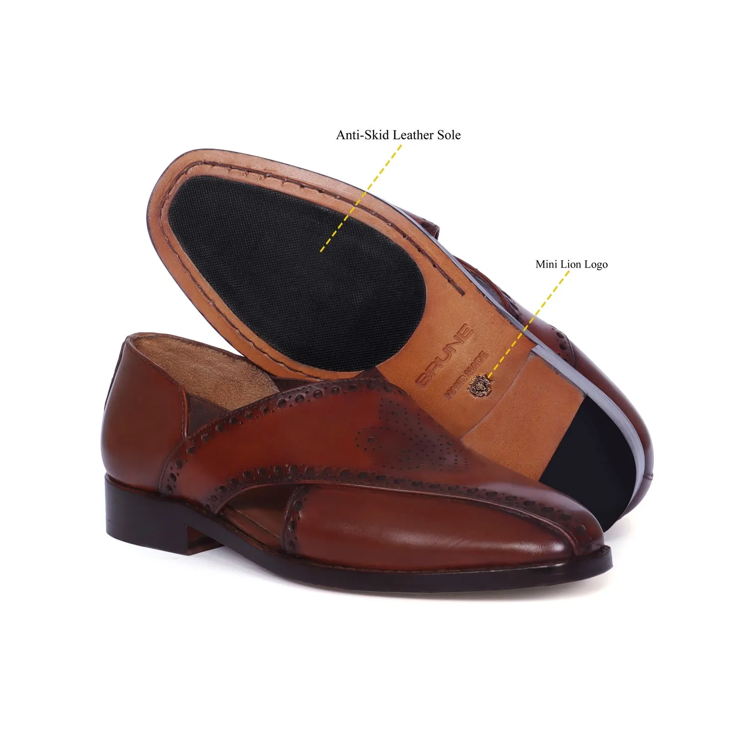 Men's Peshawaris With Handcrafted Brogue Design Cognac Leather