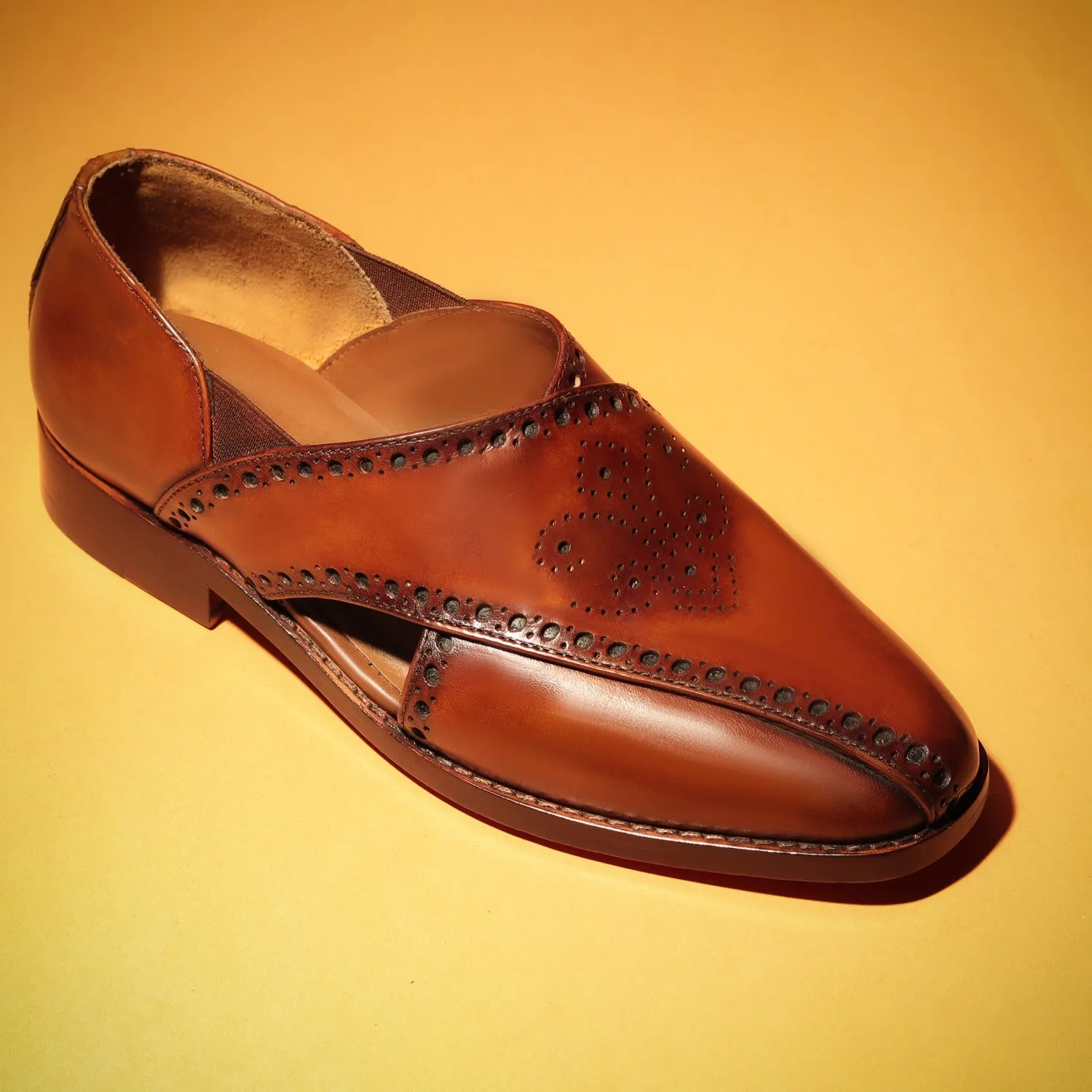 Men's Peshawaris With Handcrafted Brogue Design Cognac Leather