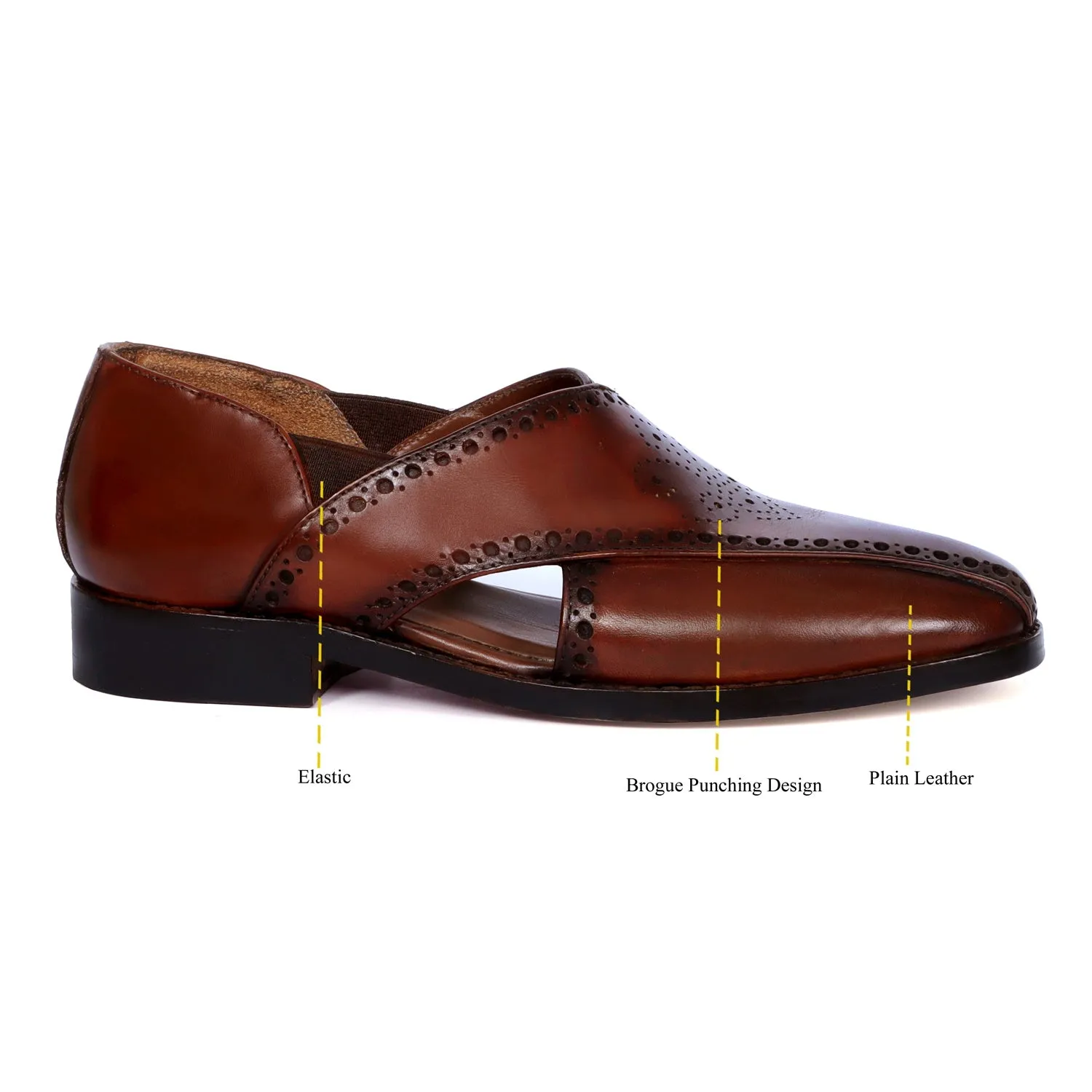 Men's Peshawaris With Handcrafted Brogue Design Cognac Leather