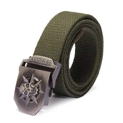 Mens Stylish Casual Skull Thick Canvas Overalls Belt