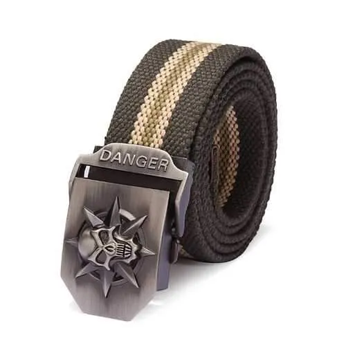 Mens Stylish Casual Skull Thick Canvas Overalls Belt