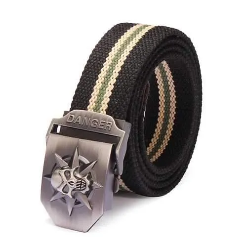 Mens Stylish Casual Skull Thick Canvas Overalls Belt