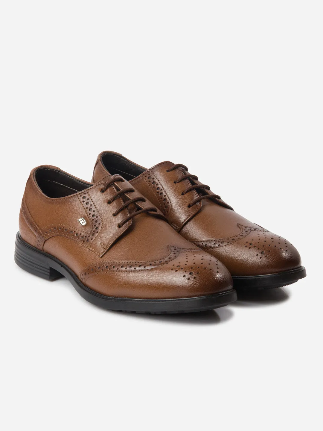 Men's Tan Round Toe Lace Up Brogue (ID6113)