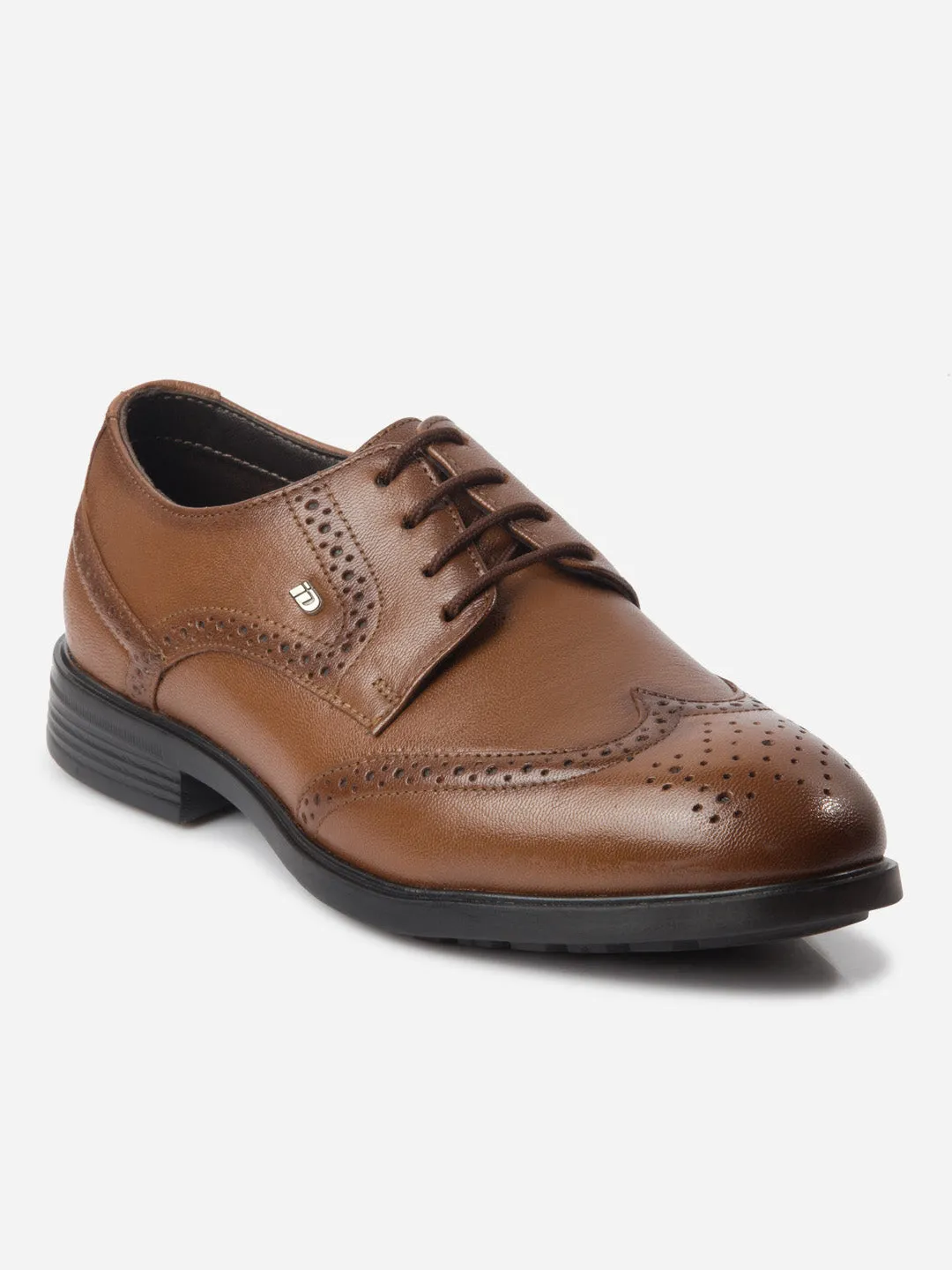 Men's Tan Round Toe Lace Up Brogue (ID6113)