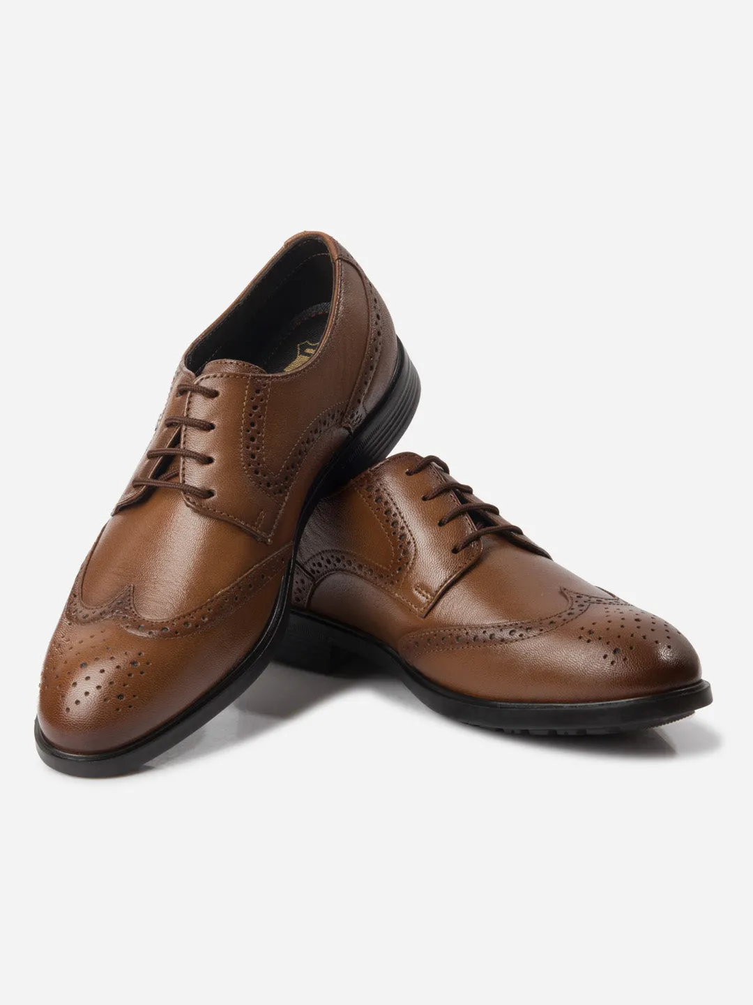 Men's Tan Round Toe Lace Up Brogue (ID6113)