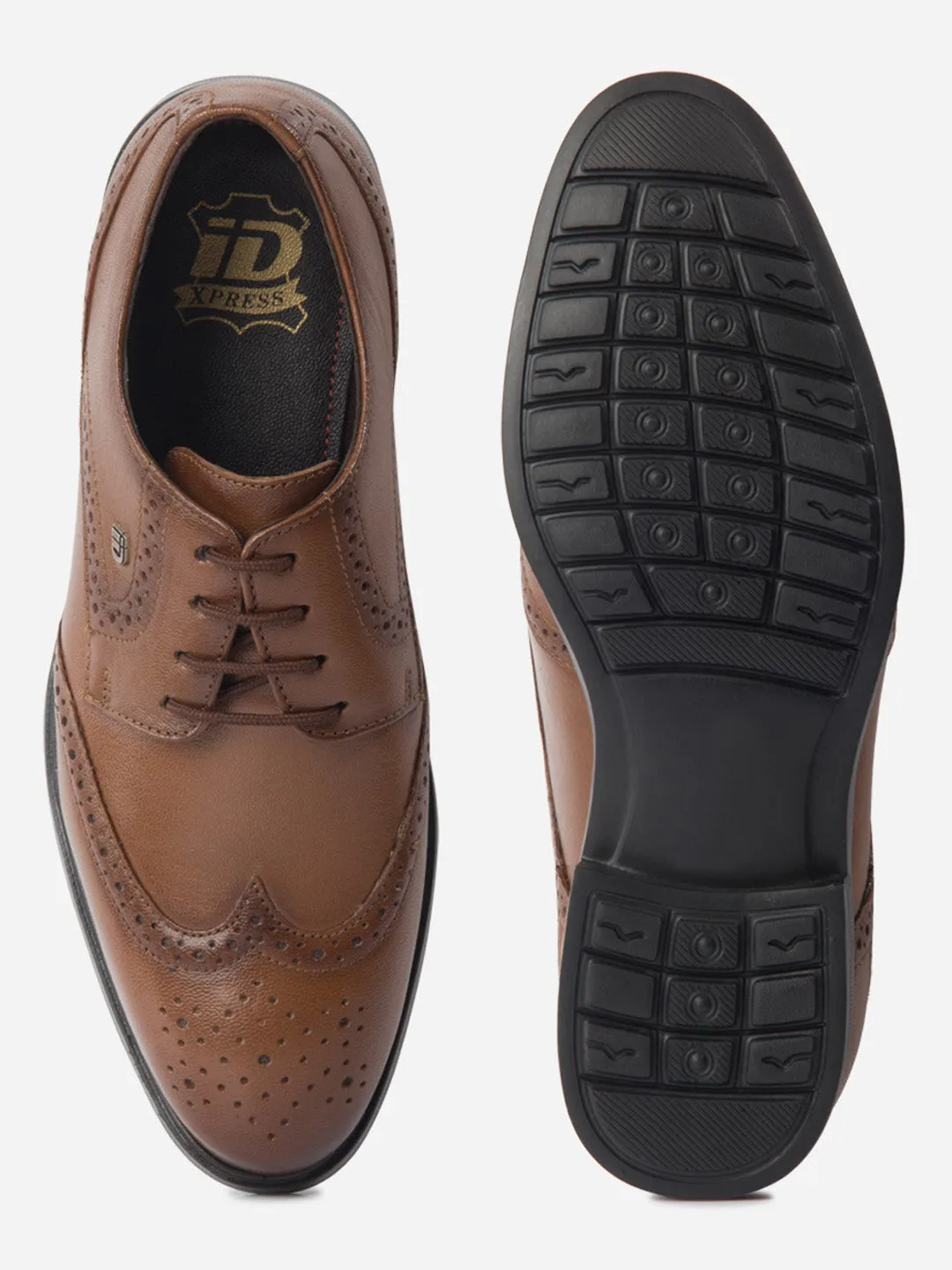 Men's Tan Round Toe Lace Up Brogue (ID6113)