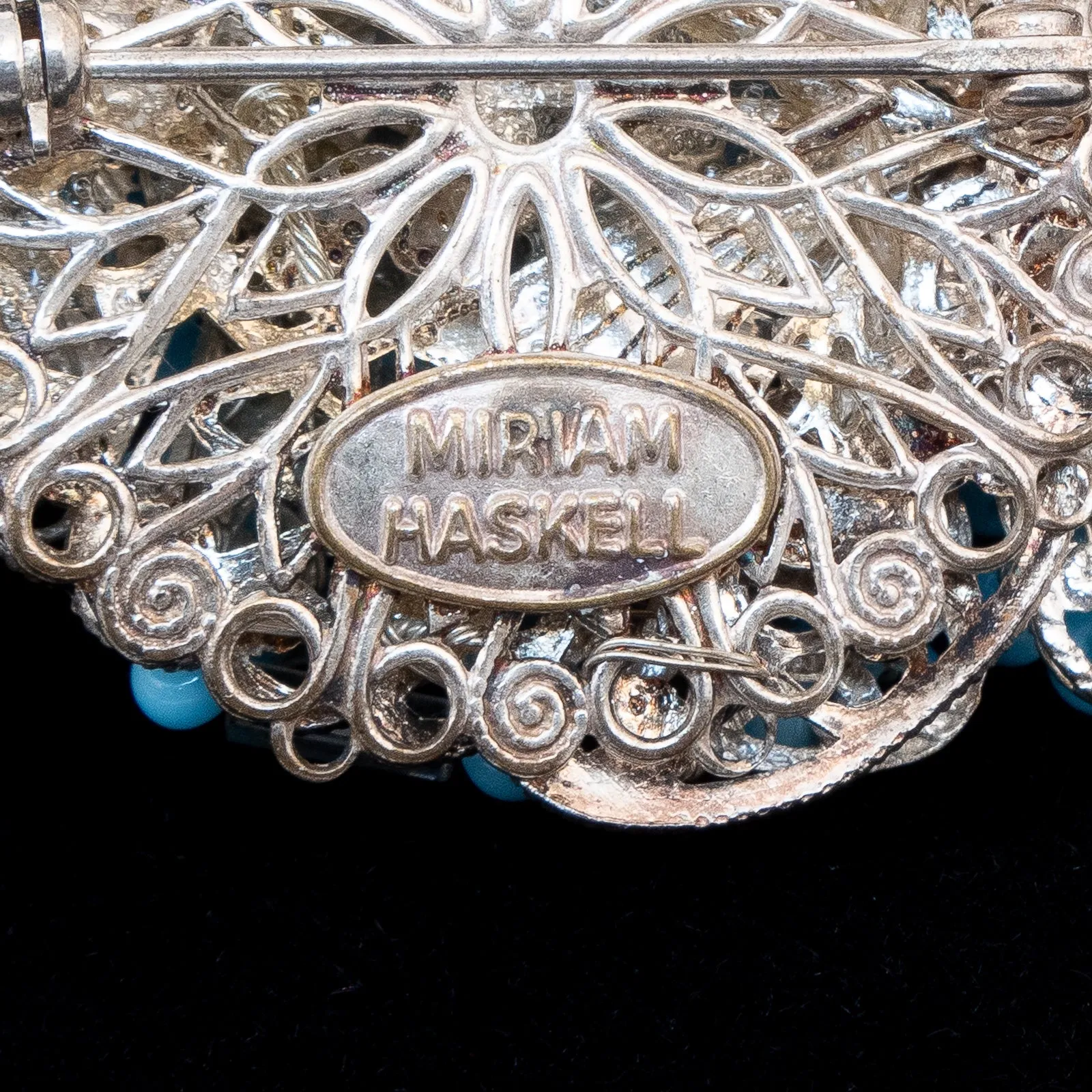 Miriam Haskell Blue Beaded Flower Brooch