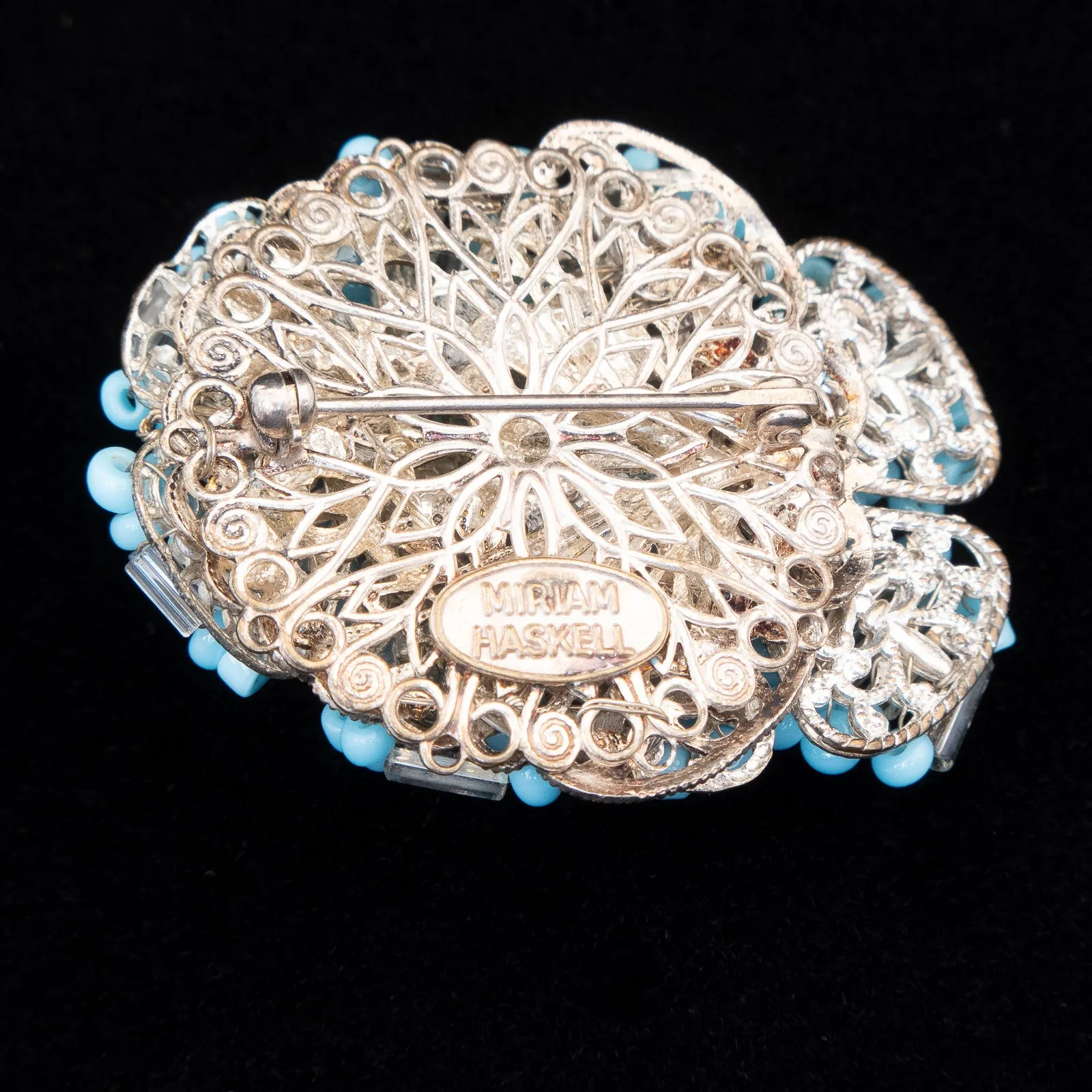 Miriam Haskell Blue Beaded Flower Brooch