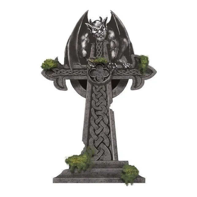 Mossy Cross With Gargoyle Tombstone