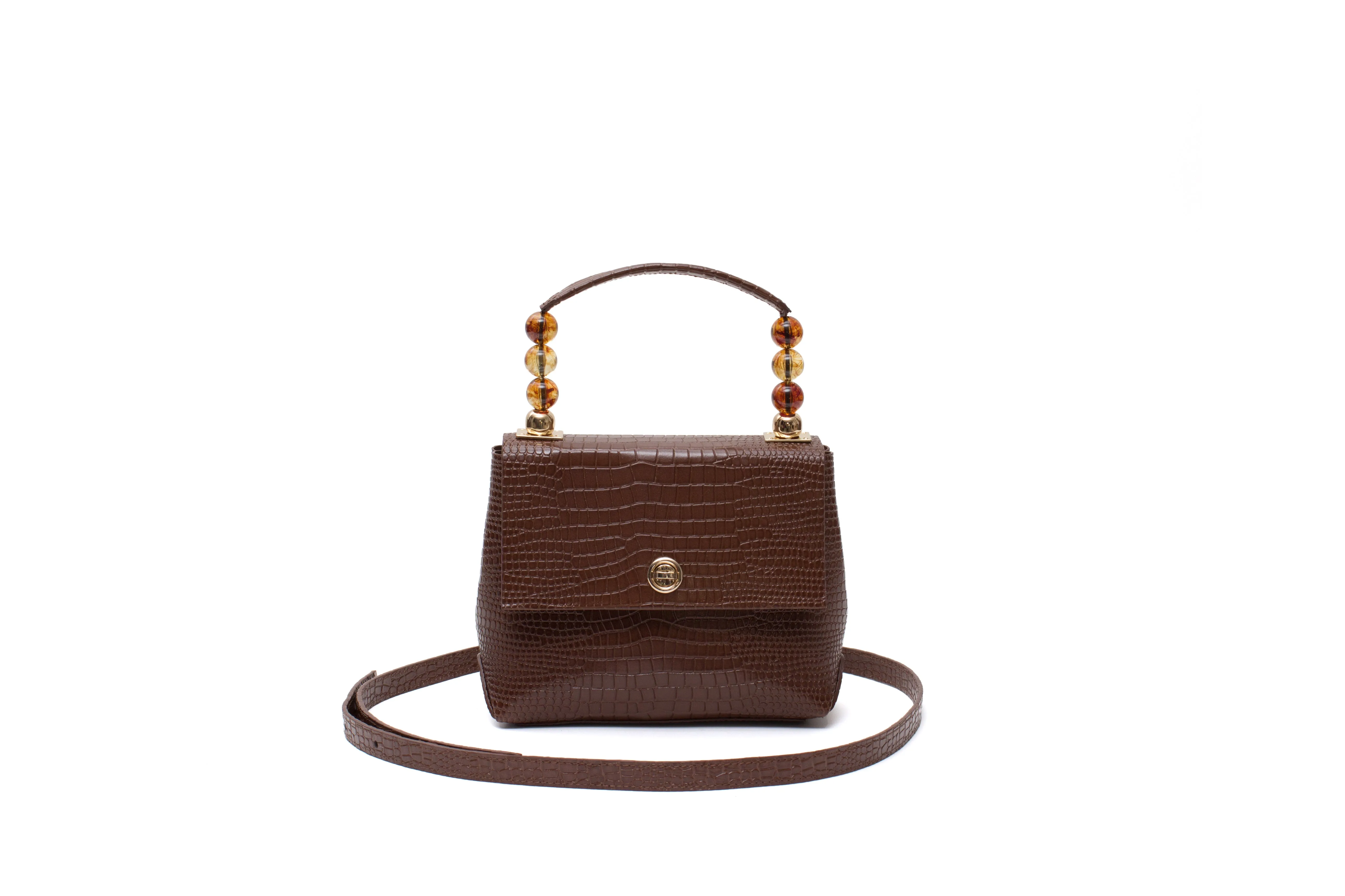 Nº48 Carré Top Handle Mini - Chestnut Croc