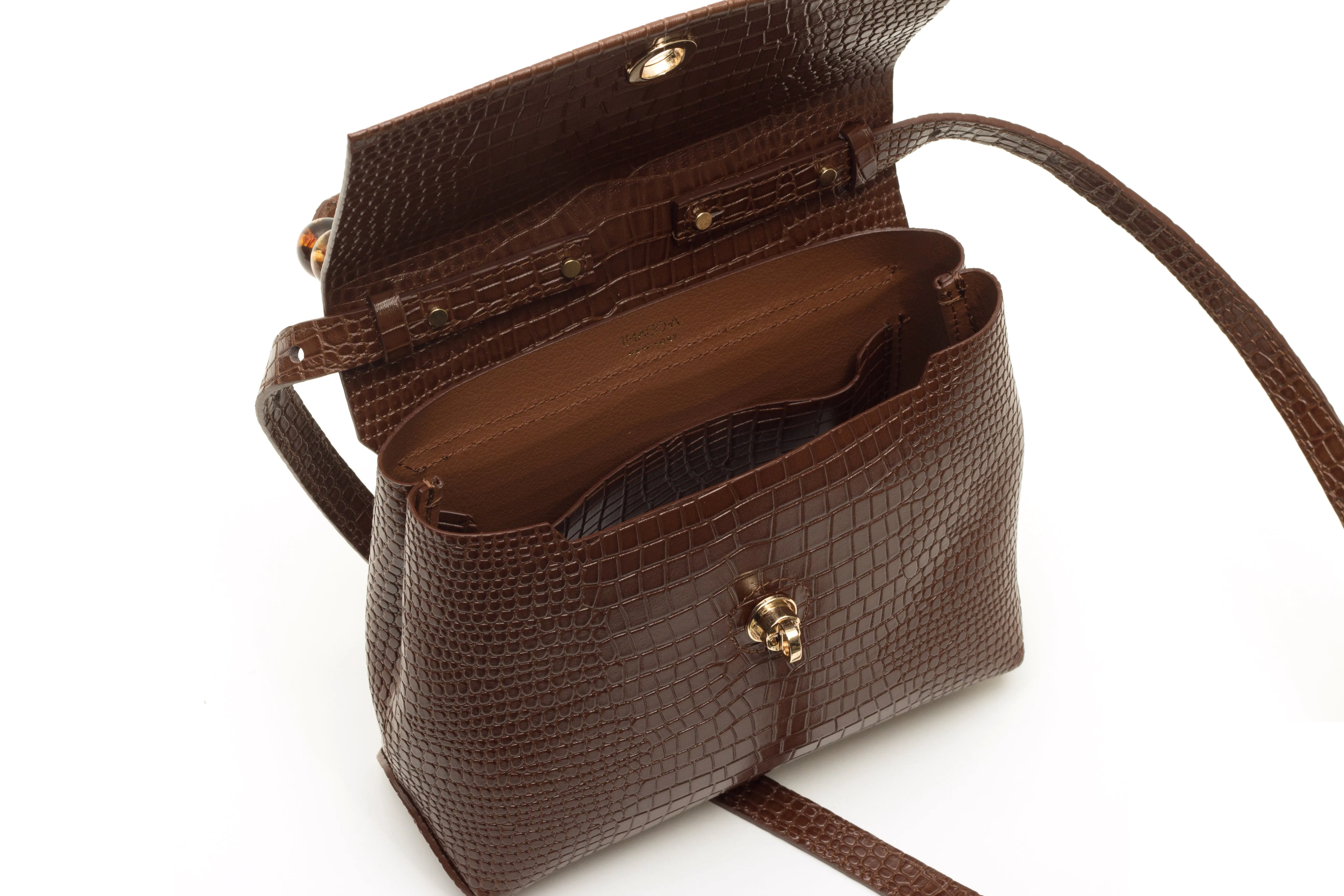 Nº48 Carré Top Handle Mini - Chestnut Croc