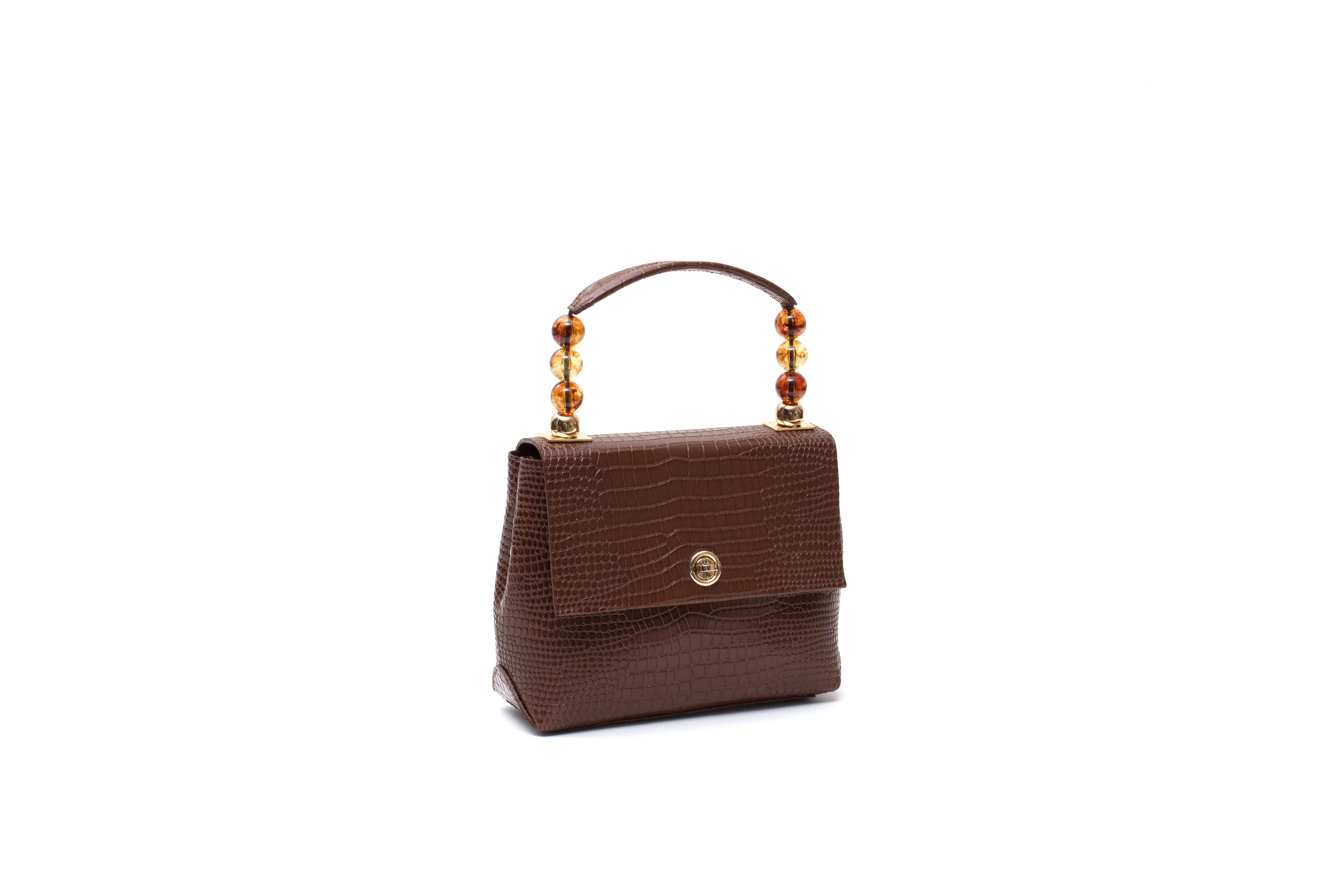 Nº48 Carré Top Handle Mini - Chestnut Croc