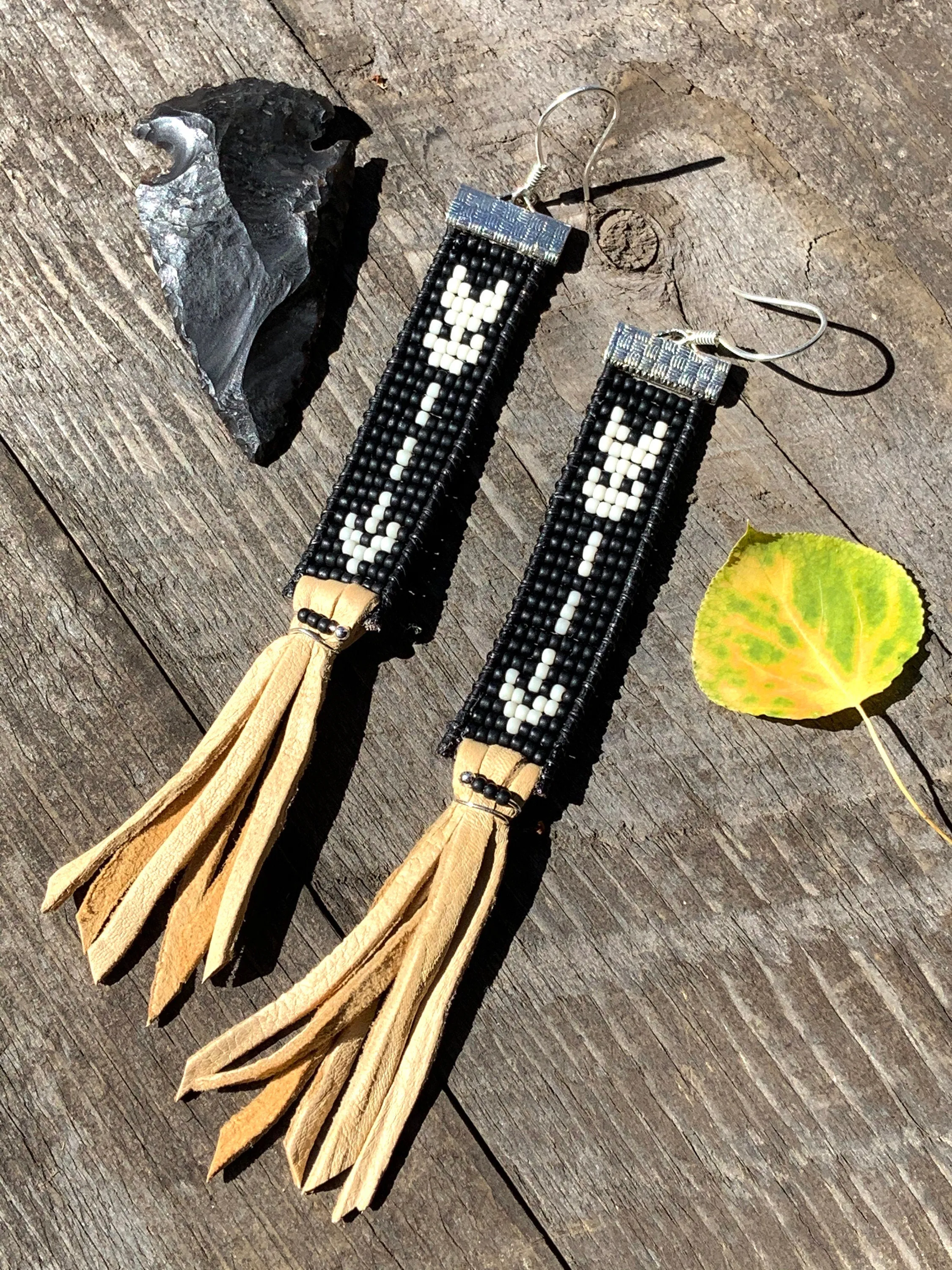 Native American Inspired Beaded Leather Earrings; Sitting Bull