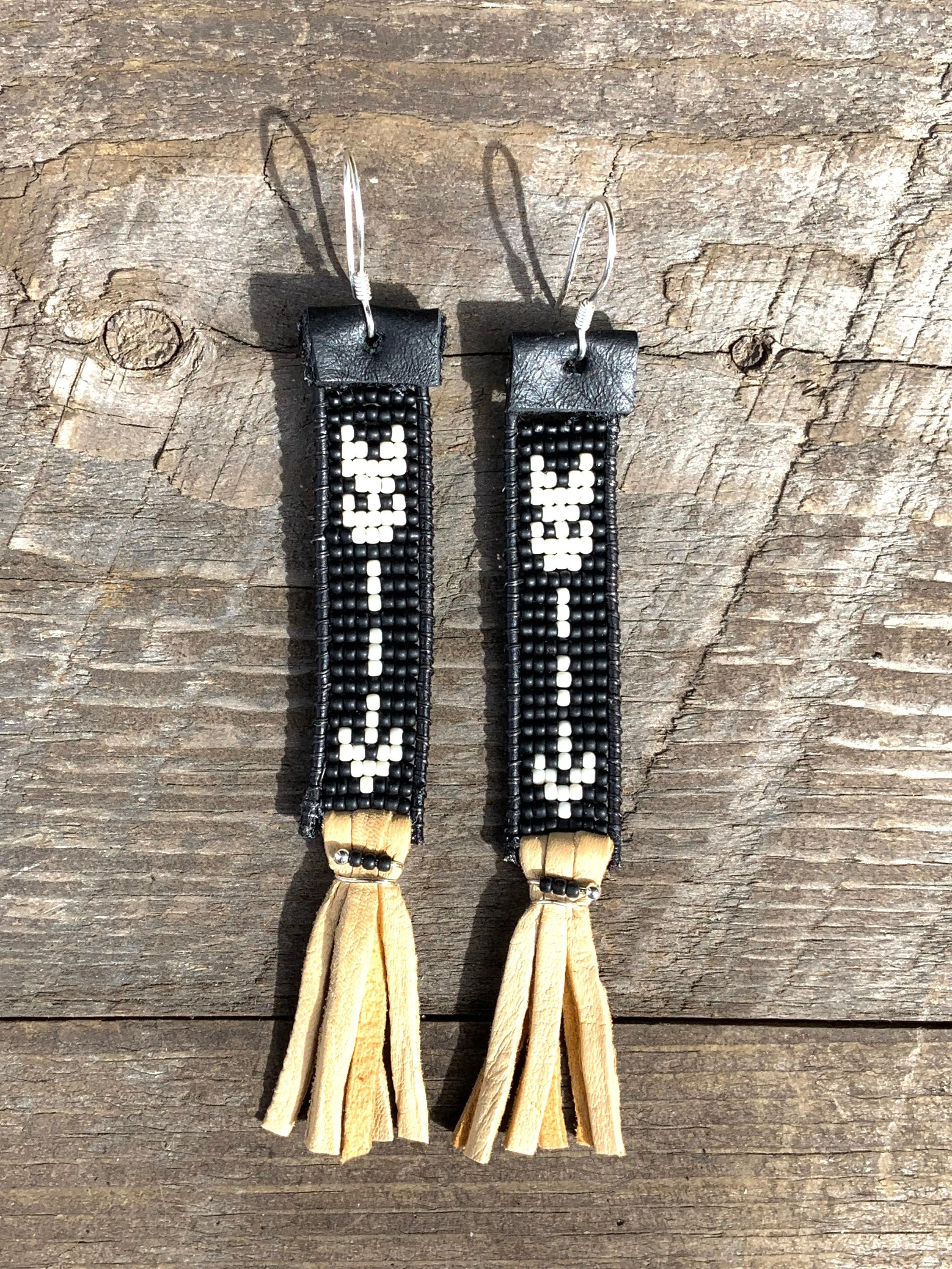 Native American Inspired Beaded Leather Earrings; Sitting Bull