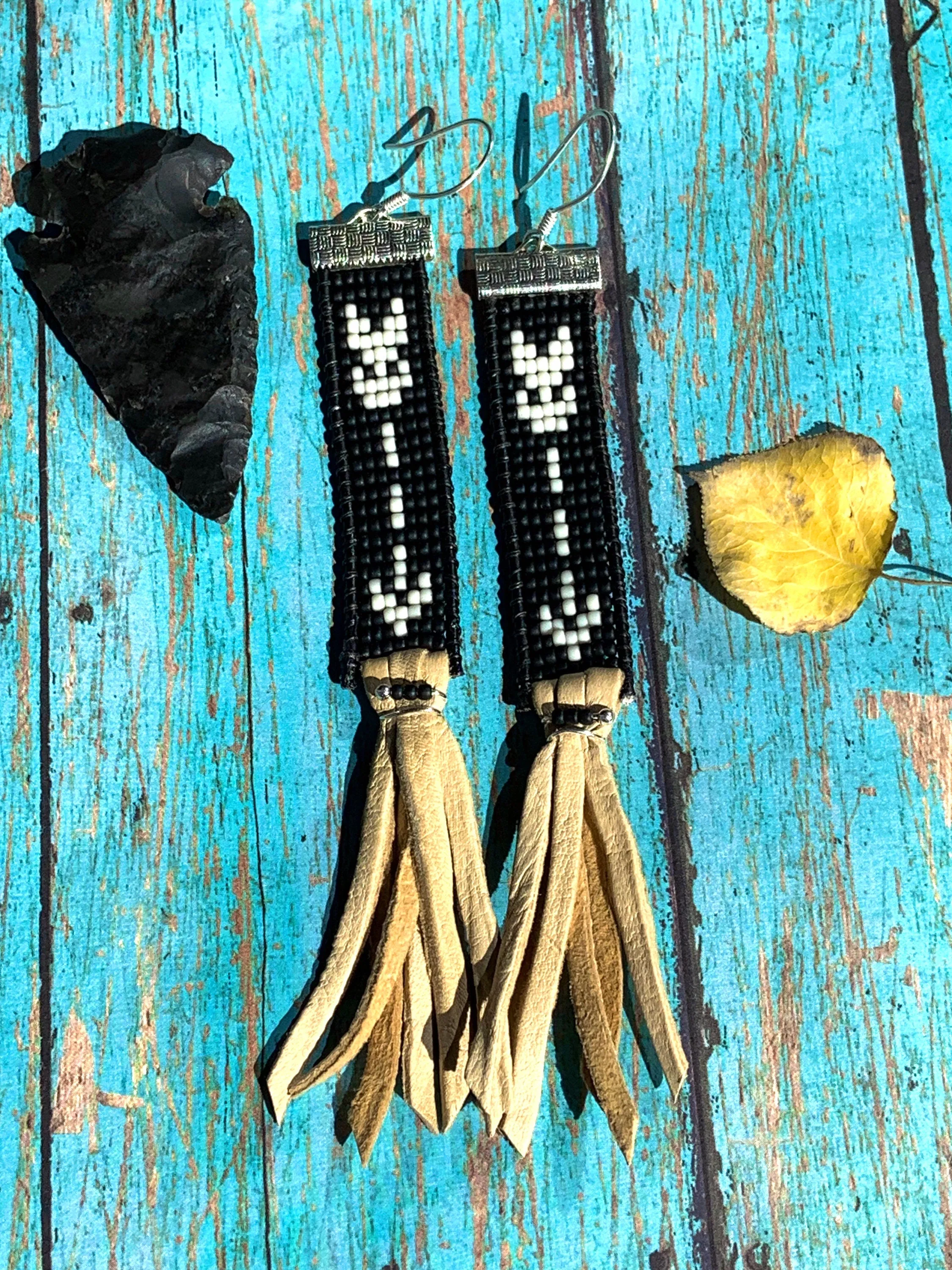 Native American Inspired Beaded Leather Earrings; Sitting Bull